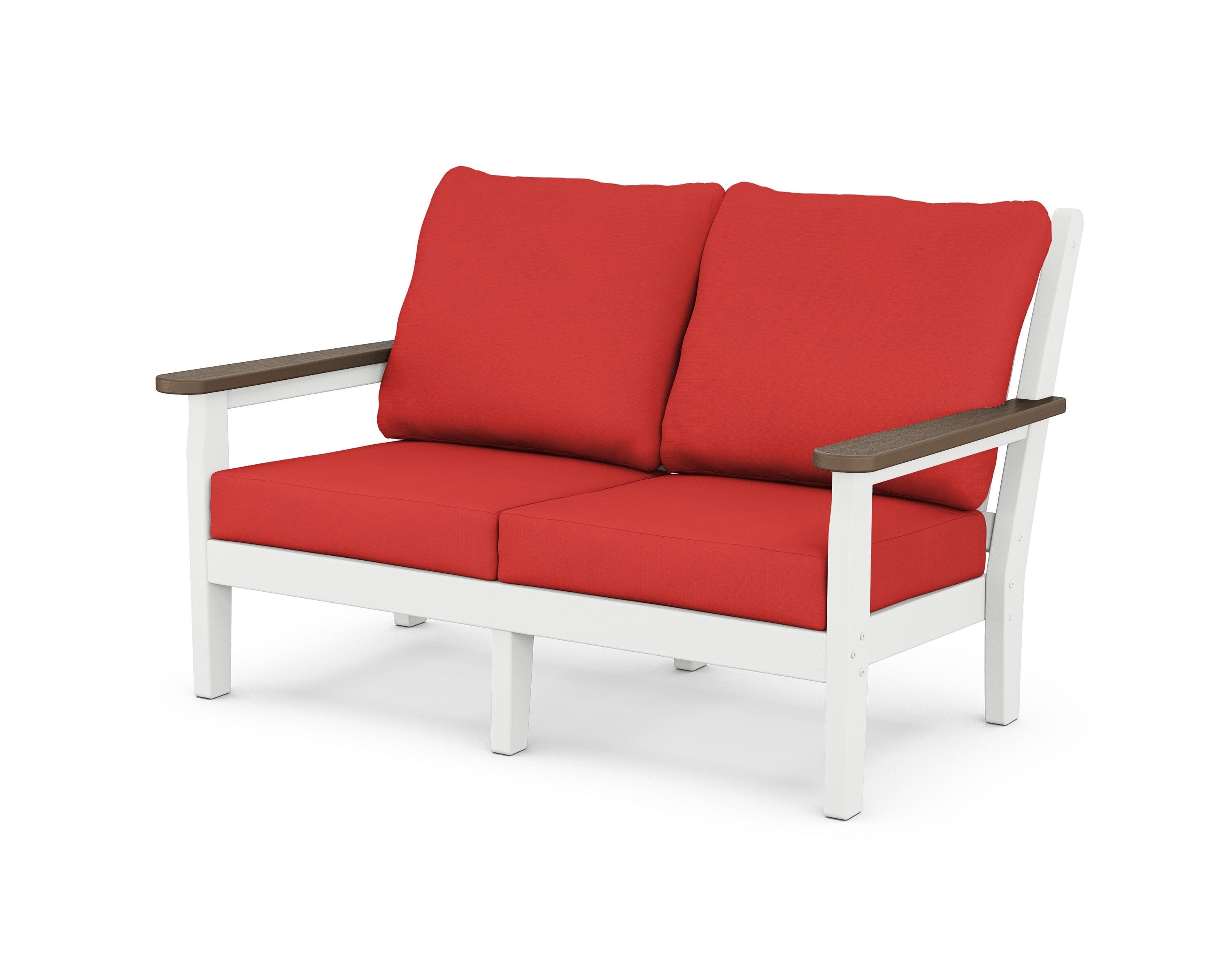 Chippendale Deep Seating Loveseat in White / Kona / Crimson Linen