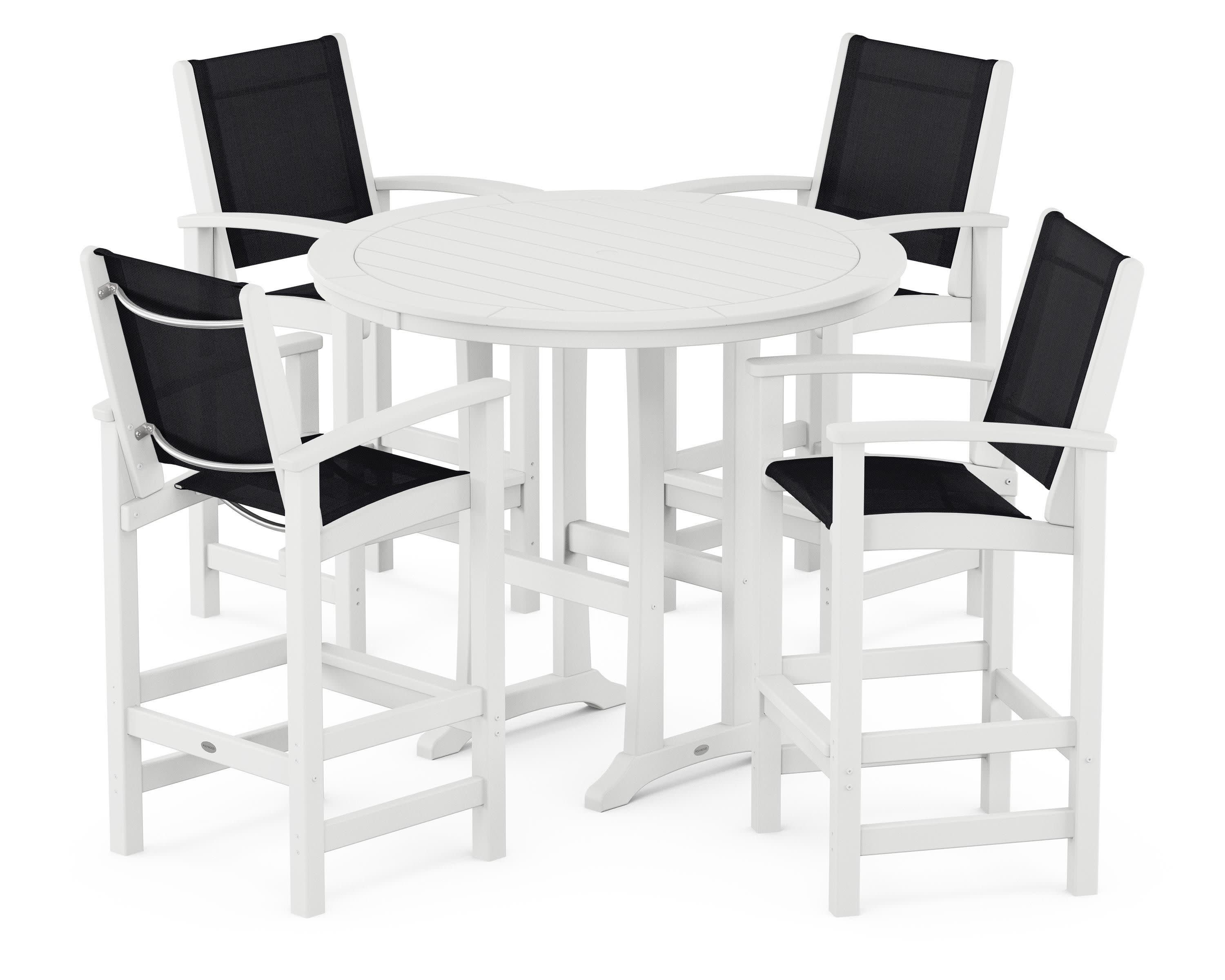 Coastal 5-Piece Nautical Trestle Bar Set in White / Black Sling