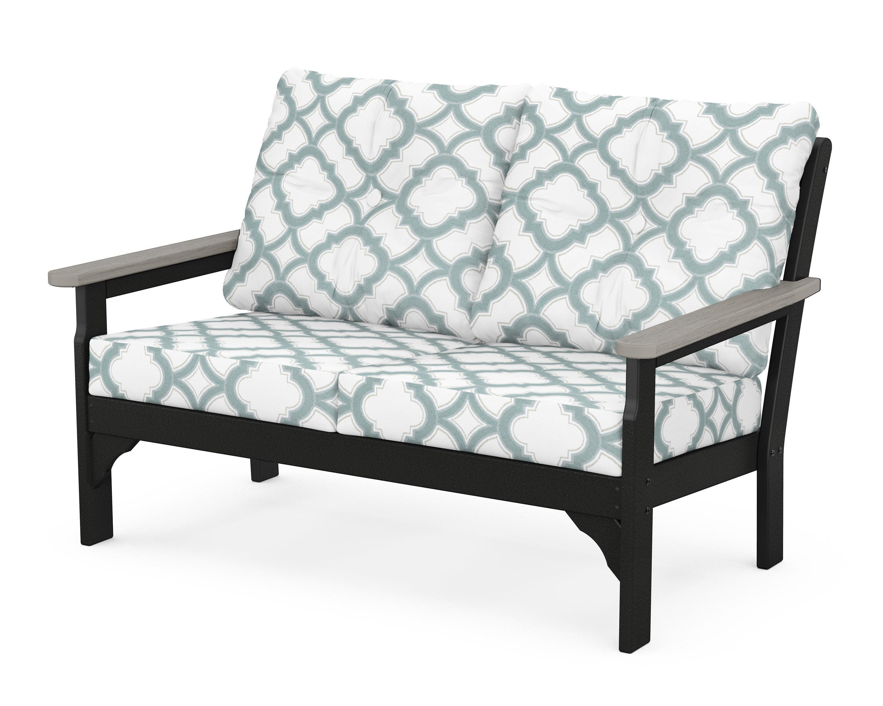 Vineyard Deep Seating Loveseat in Black / Driftwood / Trellis Glacier Spa