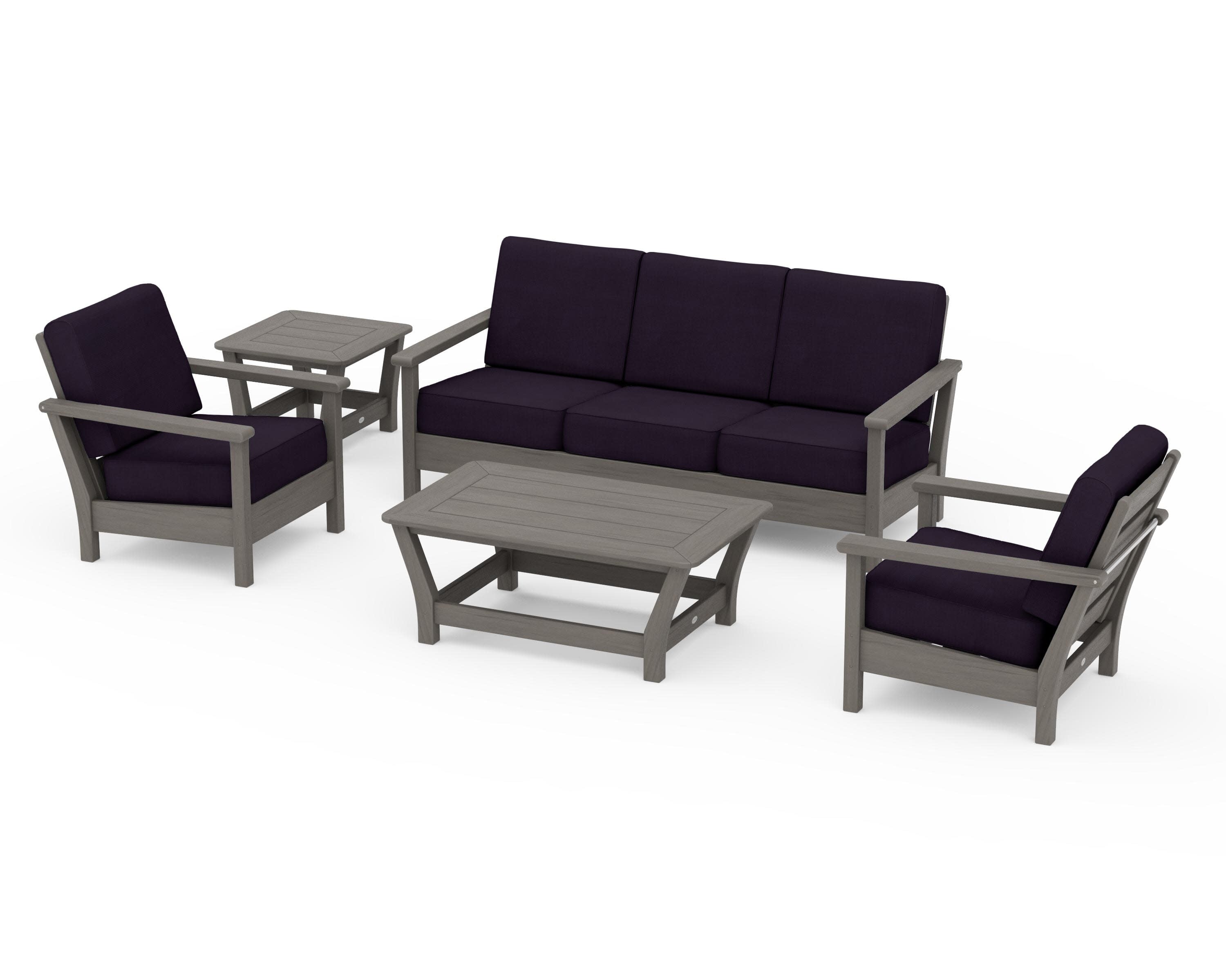 Harbour 5-Piece Deep Seating Set in Driftwood / Navy Linen