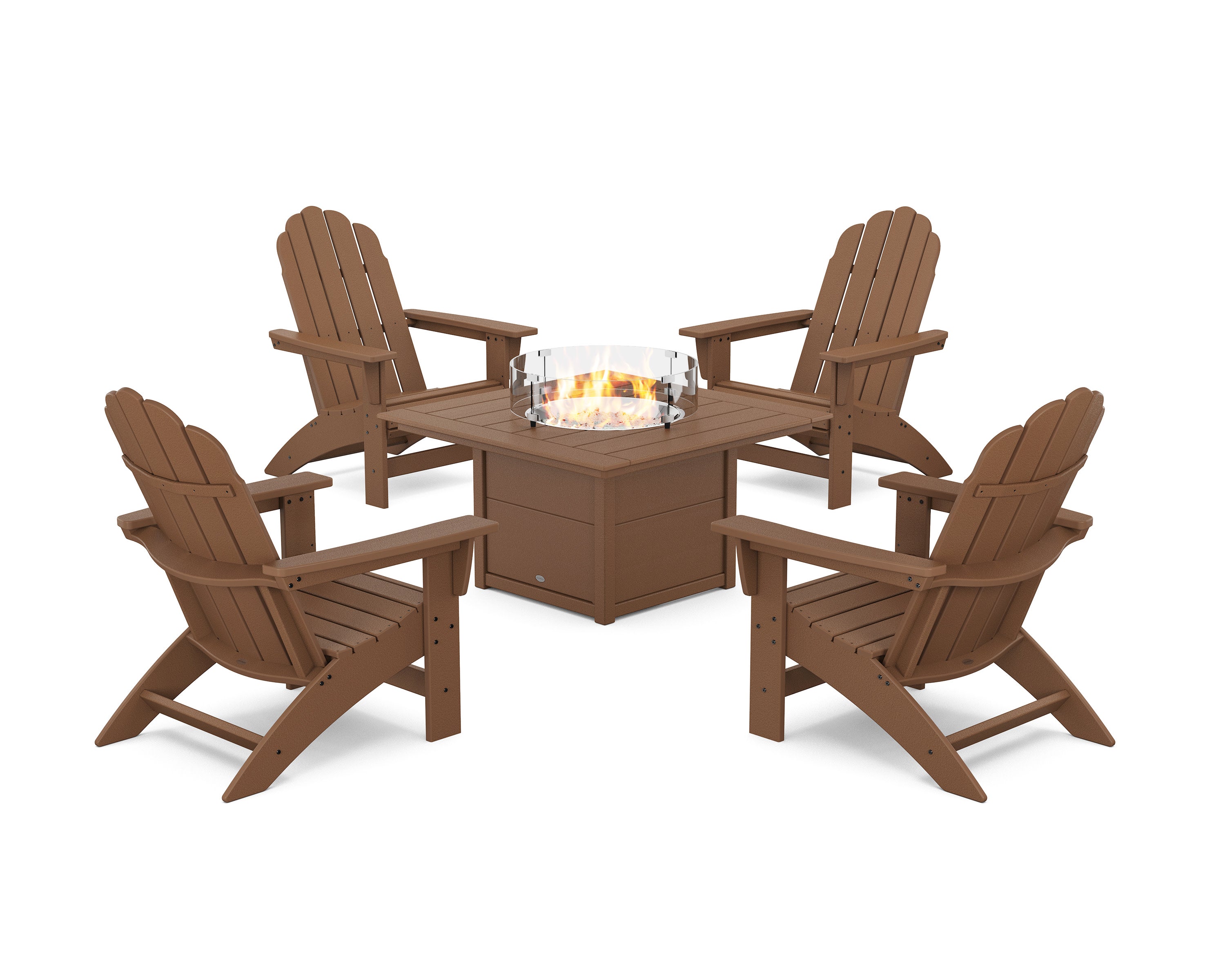 5-Piece Vineyard Grand Adirondack Conversation Set with Fire Pit Table in Teak