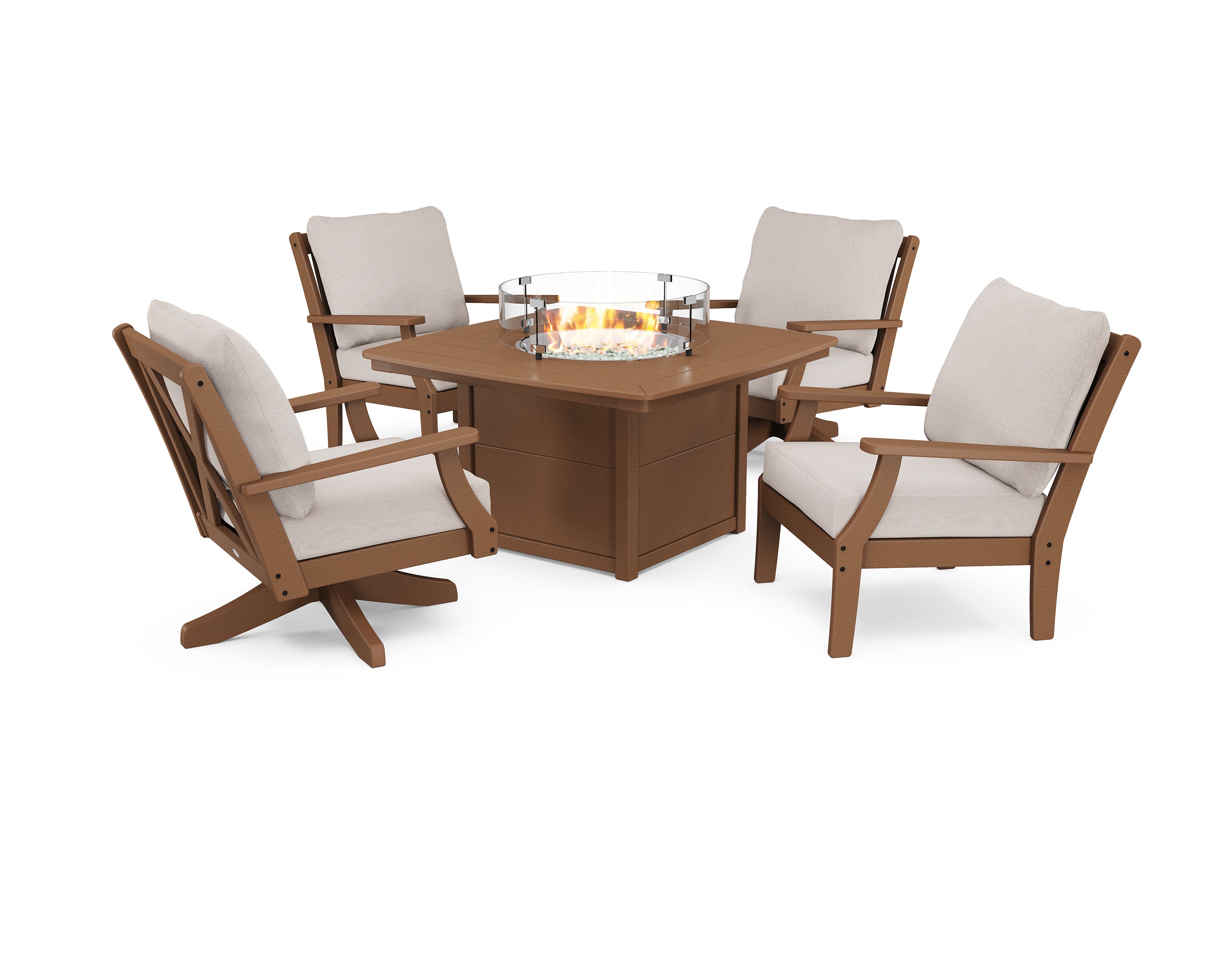 Braxton 5-Piece Deep Seating Set with Fire Table in Teak / Dune Burlap