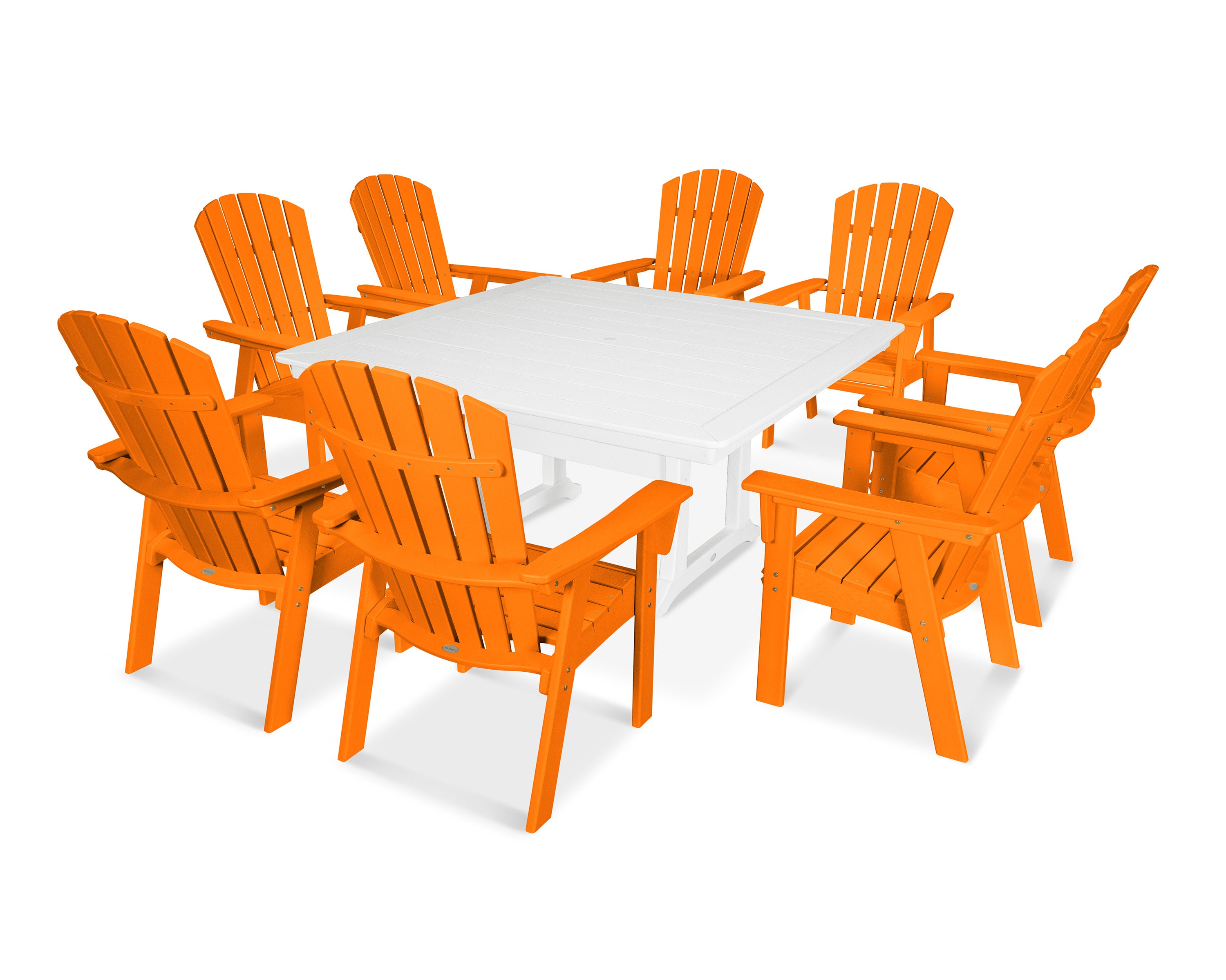 Nautical Adirondack 9-Piece Trestle Dining Set in Tangerine / White