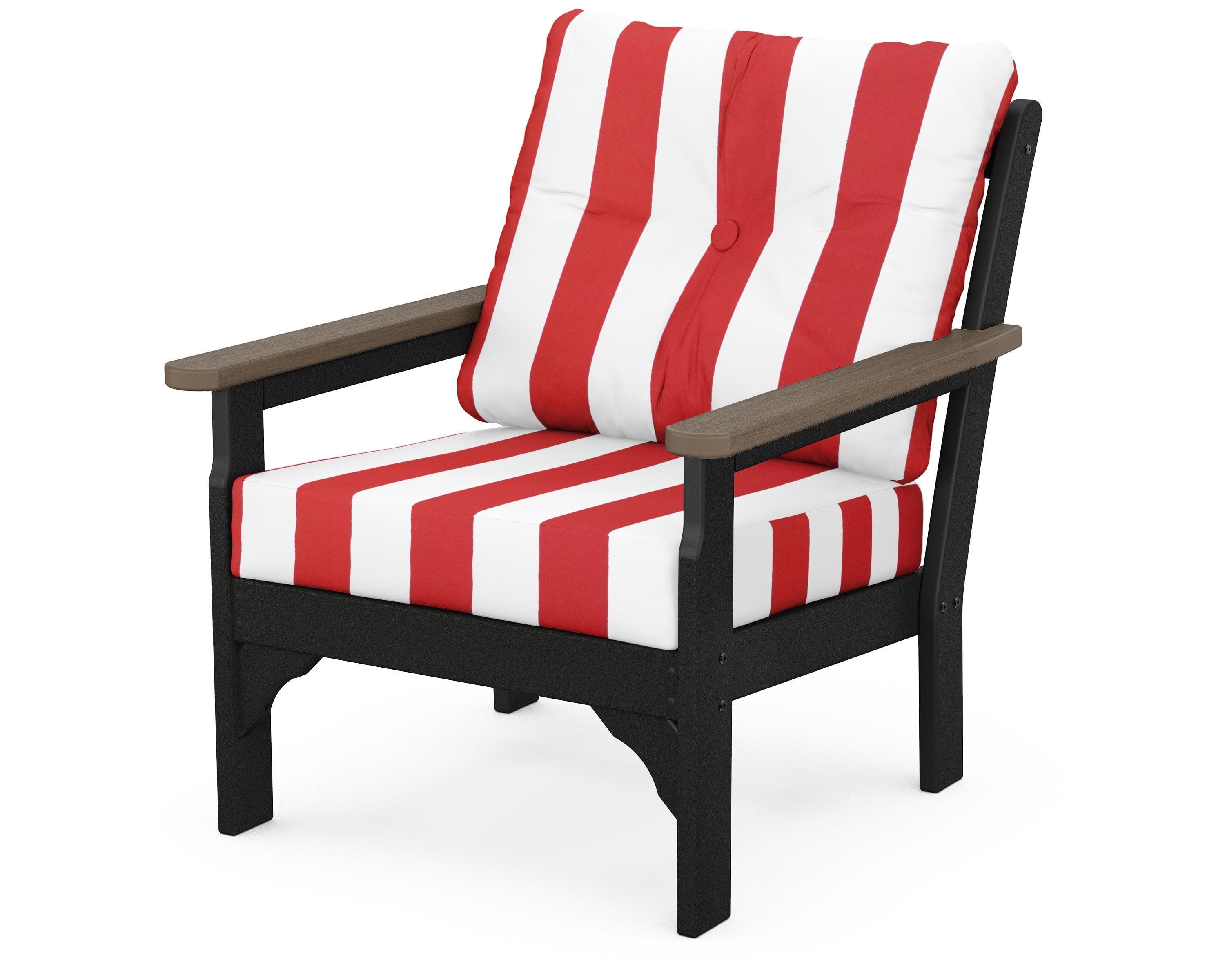 Vineyard Deep Seating Chair in Black / Kona / Cabana Stripe Crimson