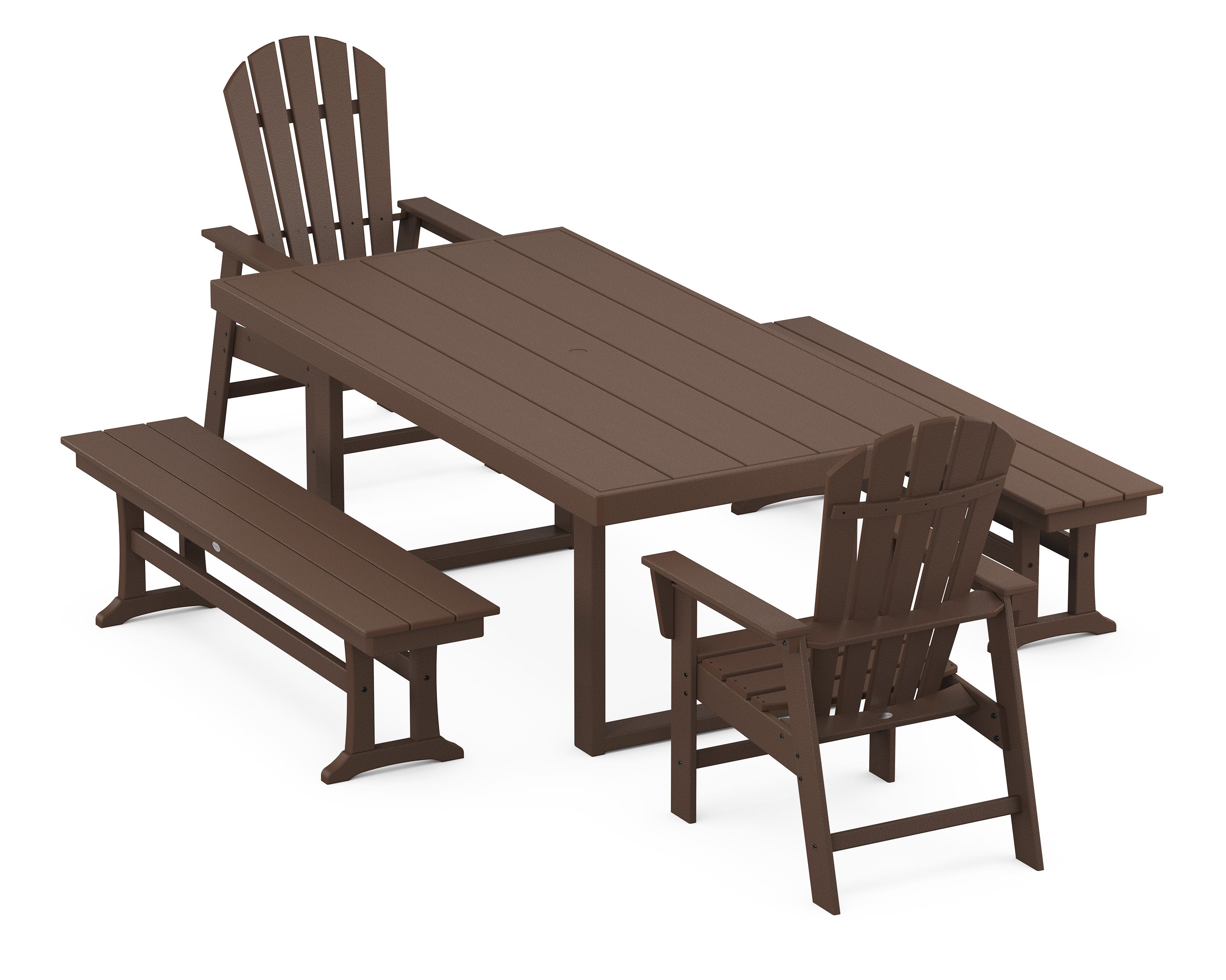 South Beach 5-Piece Dining Set with Benches in Mahogany
