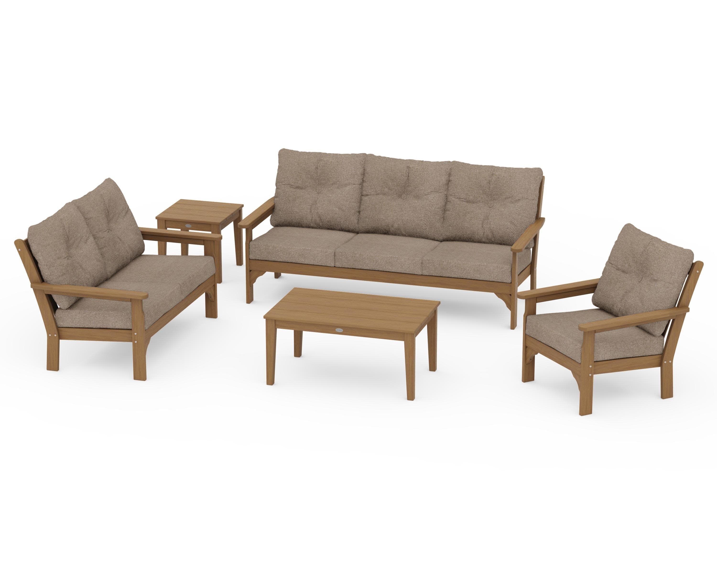 Vineyard 5 Piece Deep Seating Set in Natural / Spiced Burlap