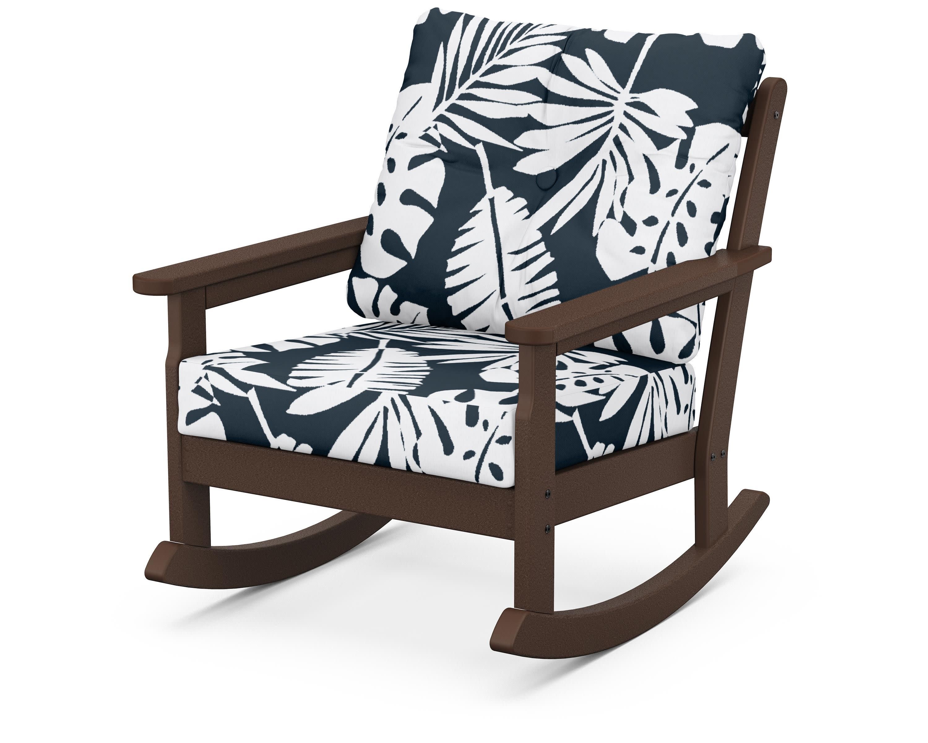 Vineyard Deep Seating Rocking Chair in Mahogany / Leaf Marine Indigo