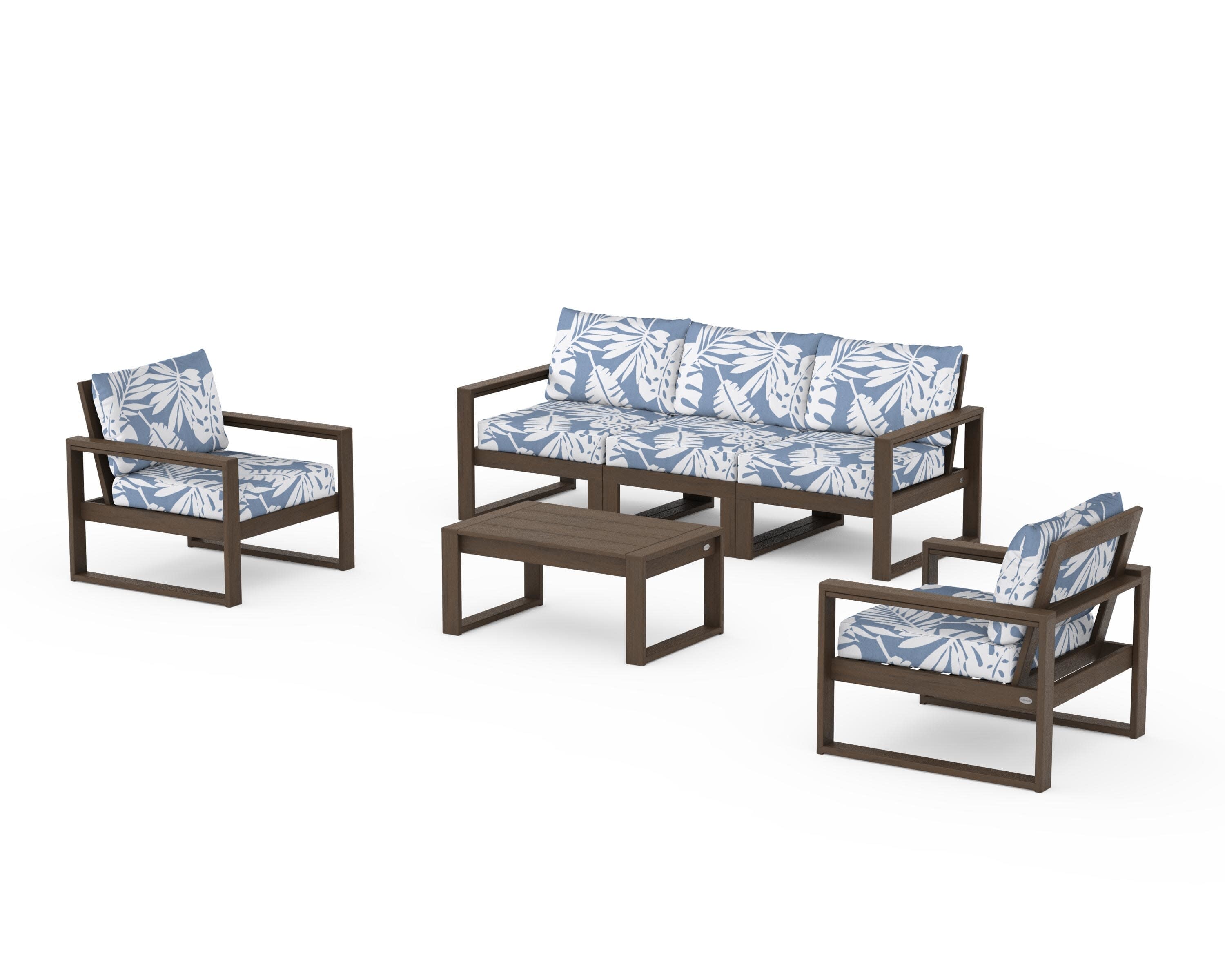 EDGE Sectional 4-Piece Deep Seating Set with Sofa in Kona / Leaf Sky Blue