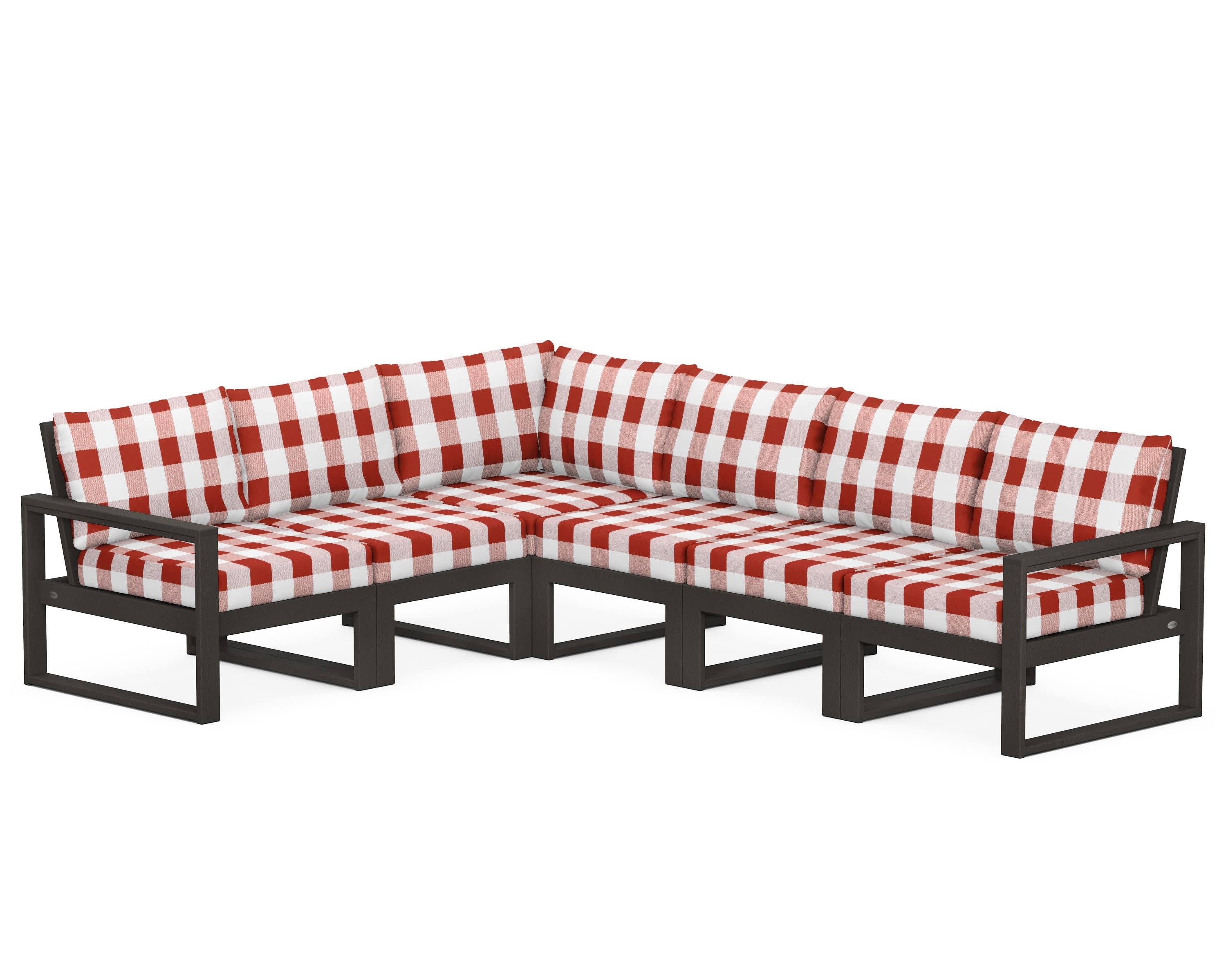 EDGE 6-Piece Modular Deep Seating Set in Vintage Coffee / Buffalo Plaid Crimson