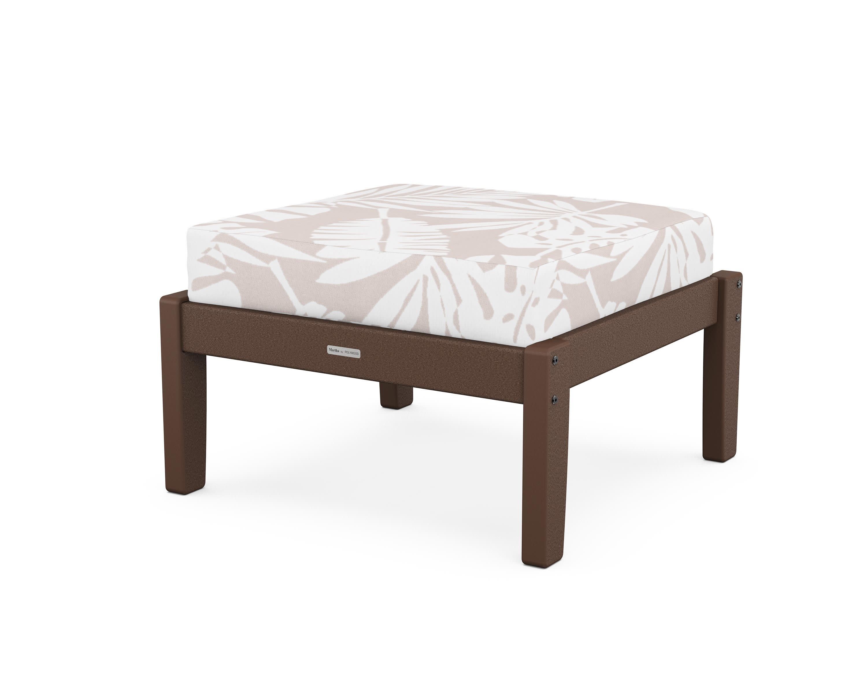 Chinoiserie Deep Seating Ottoman in Mahogany / Leaf Dune Burlap