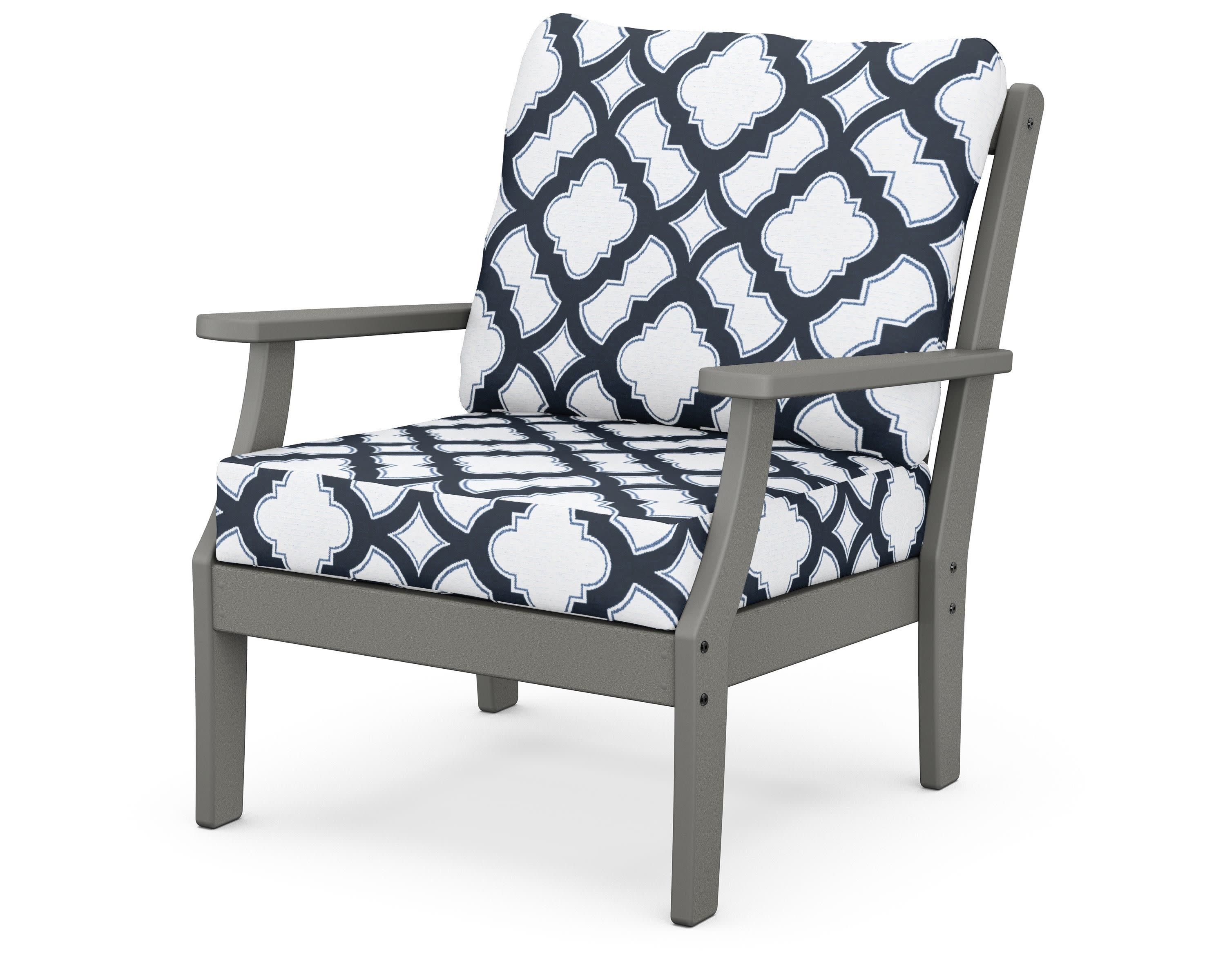 Braxton Deep Seating Chair in Slate Grey / Trellis Marine Indigo