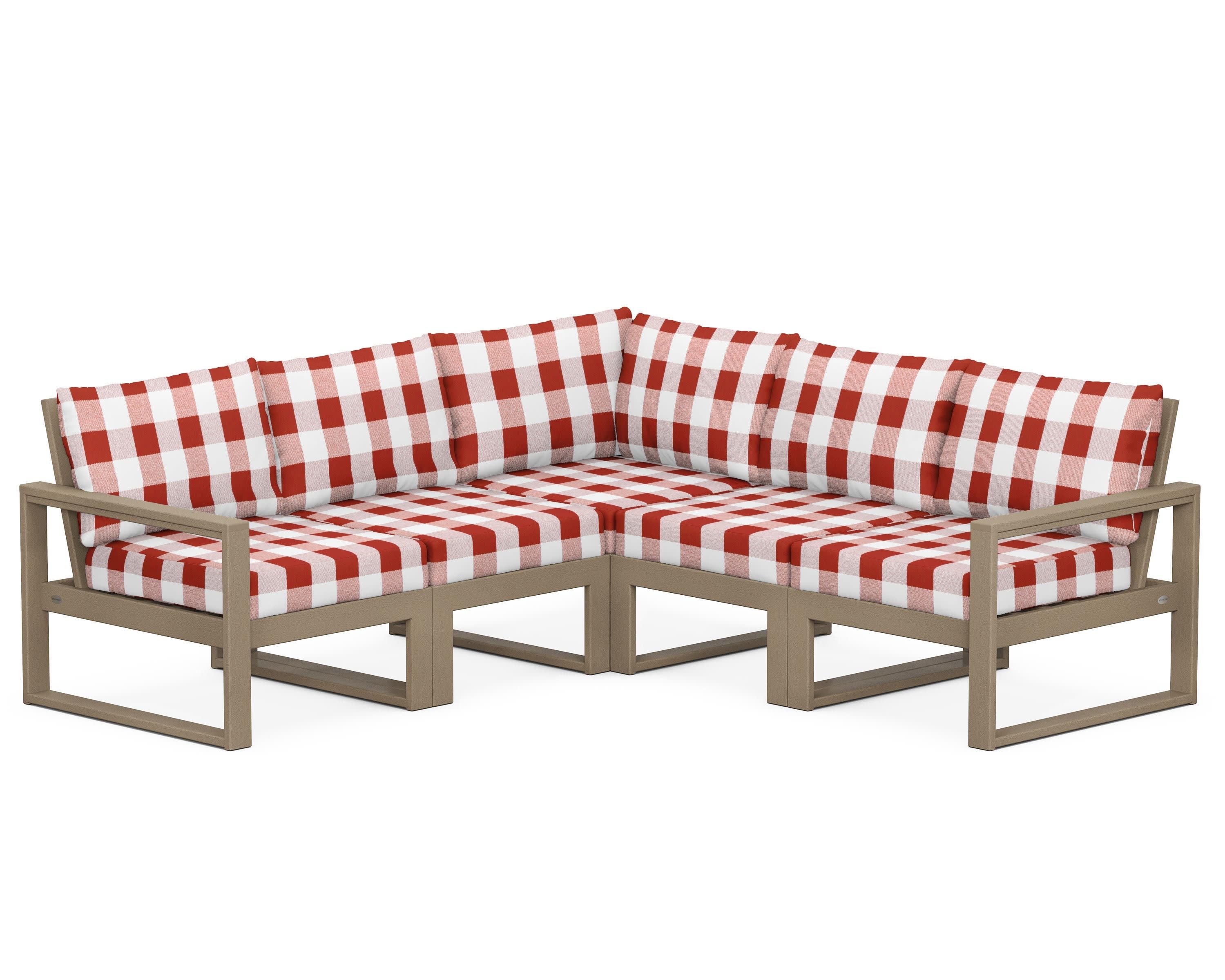 EDGE 5-Piece Modular Deep Seating Set in Vintage Sahara / Buffalo Plaid Crimson