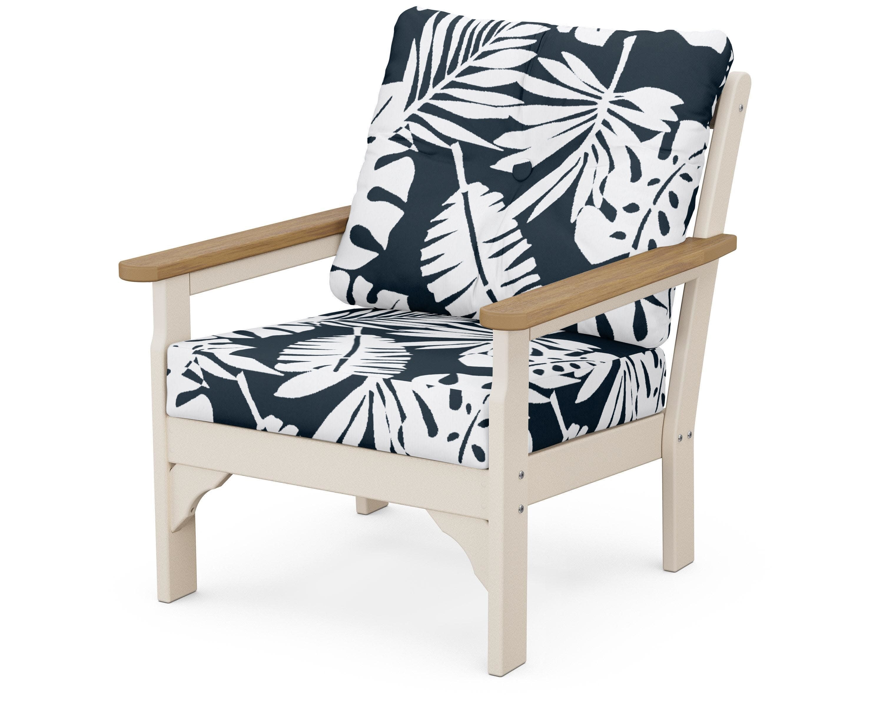 Vineyard Deep Seating Chair in Sand / Natural / Leaf Marine Indigo