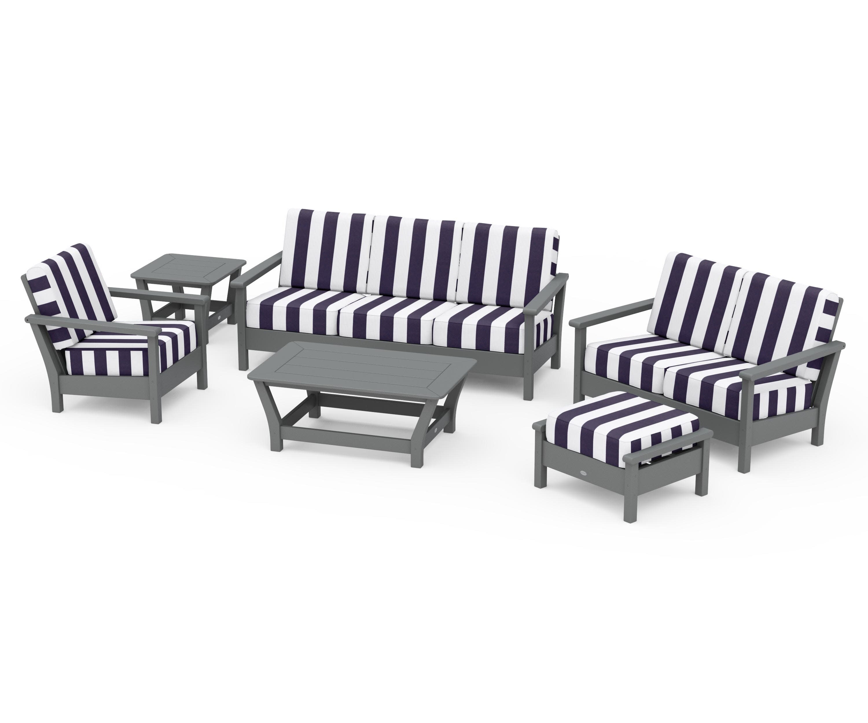 Harbour 6-Piece Outdoor Living Set in Slate Grey / Cabana Stripe Navy