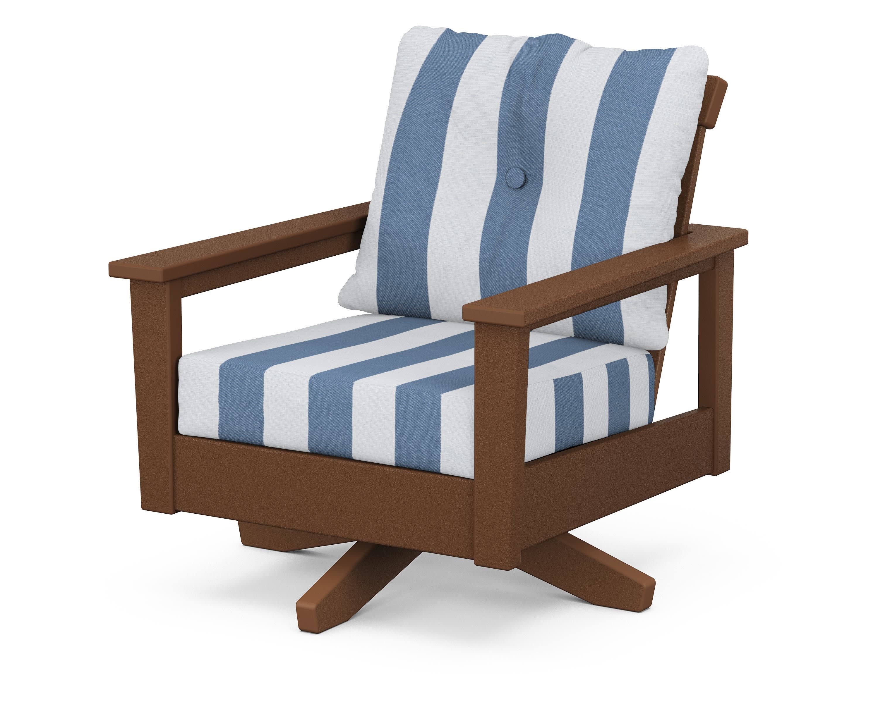 Prescott Deep Seating Swivel Chair in Teak / Cabana Stripe Sky Blue