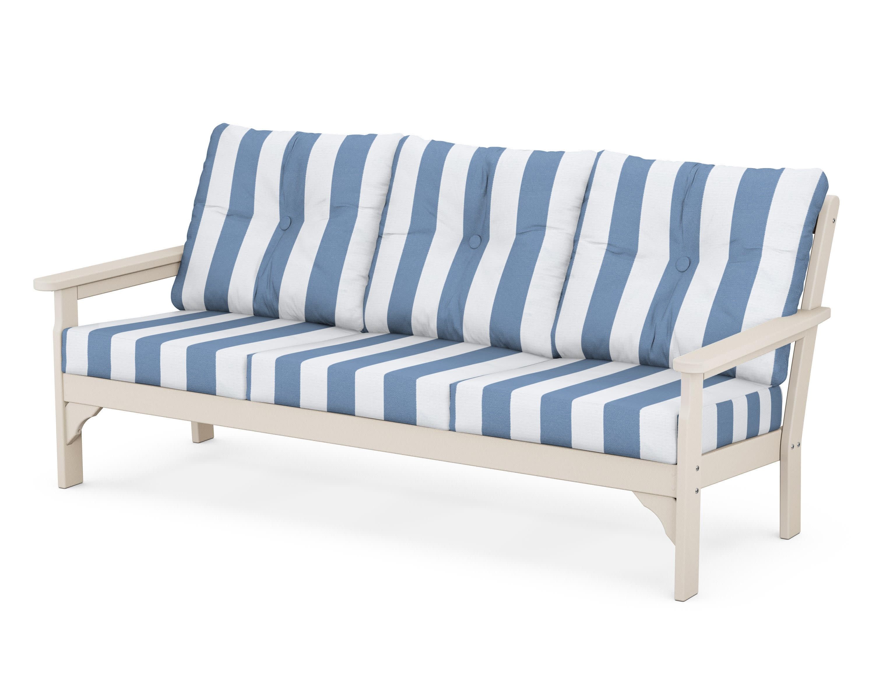 Vineyard Deep Seating Sofa in Sand / Cabana Stripe Sky Blue