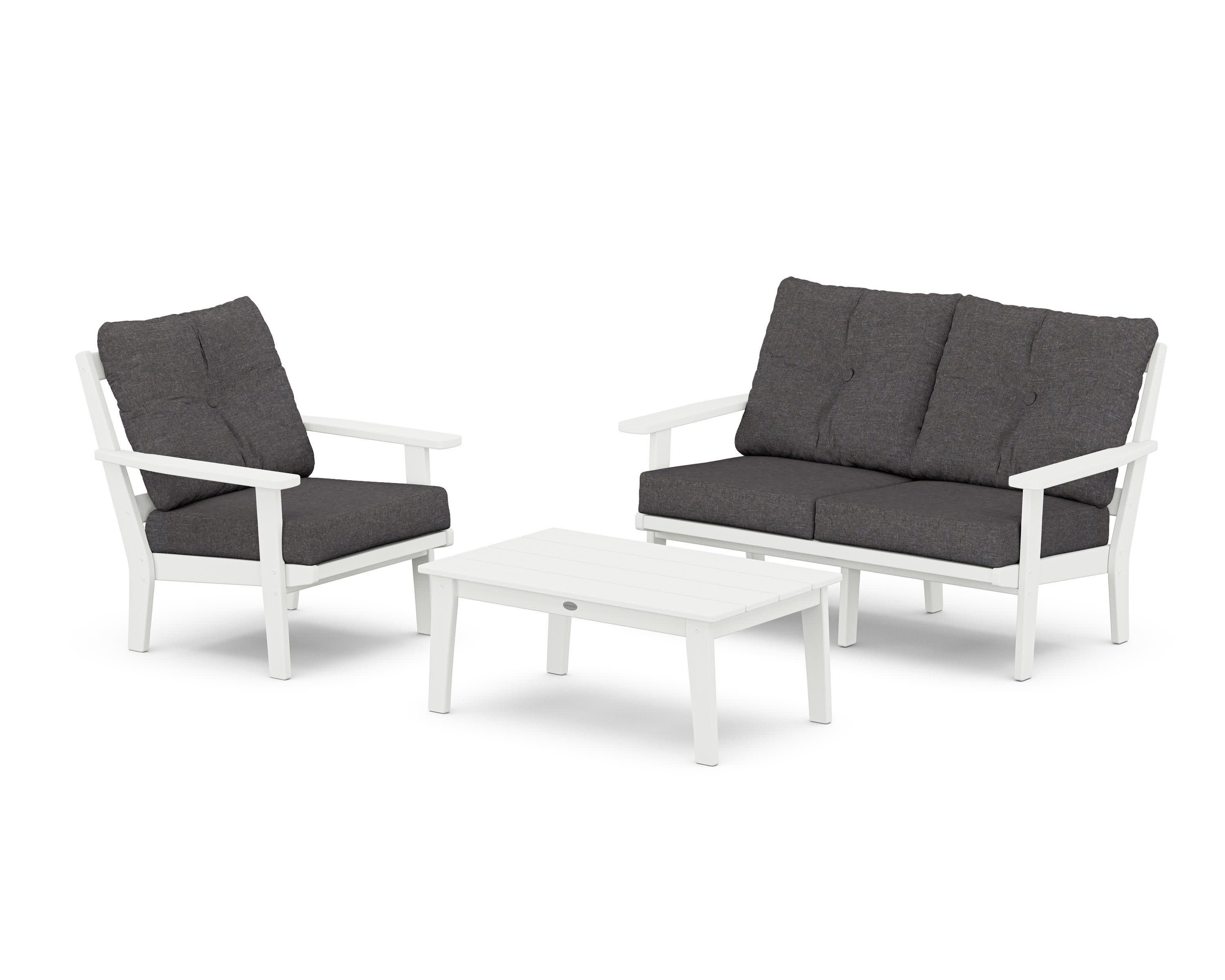Oxford 3-Piece Deep Seating Set with Loveseat in White / Ash Charcoal