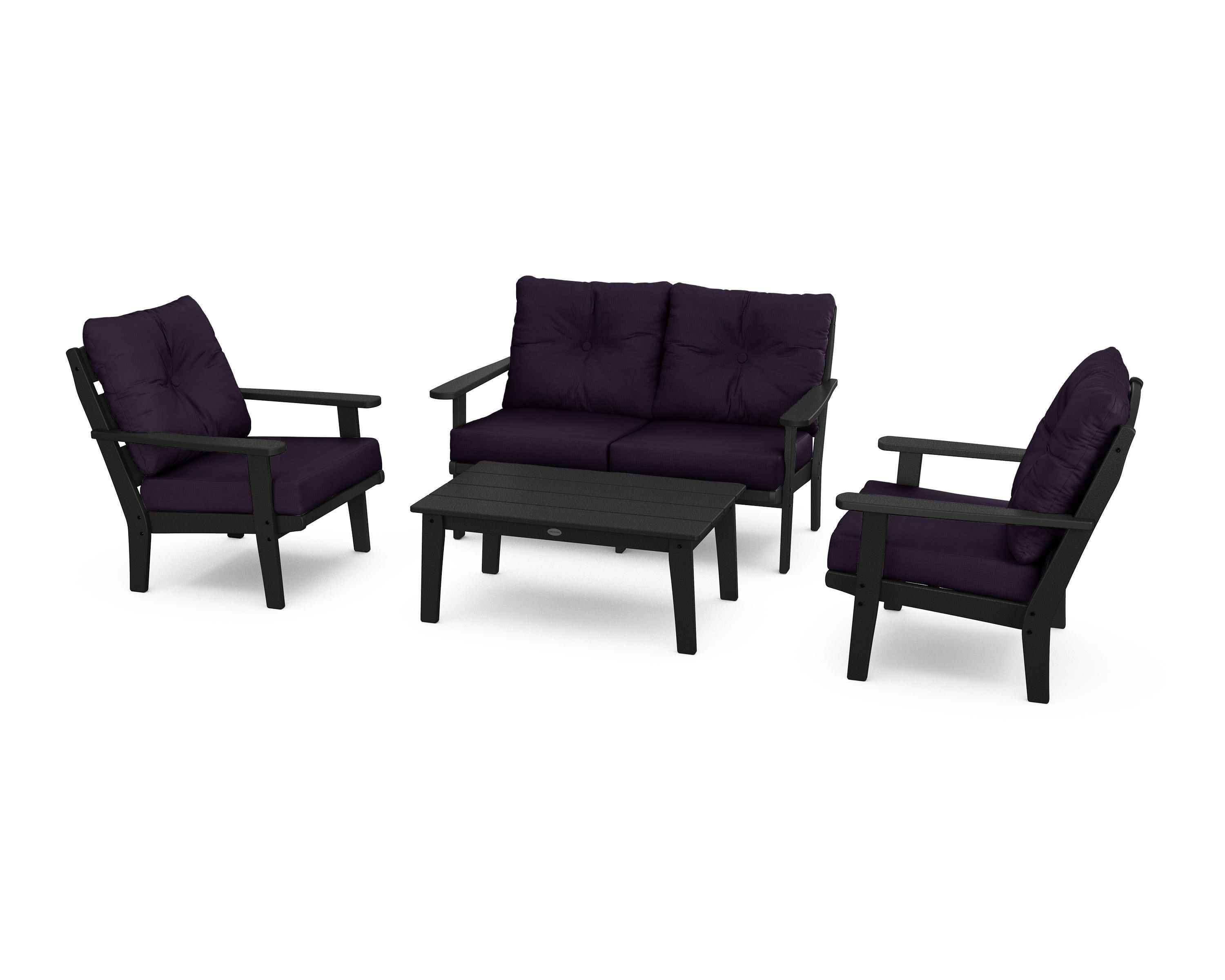 Lakeside 4-Piece Deep Seating Set in Black / Navy Linen