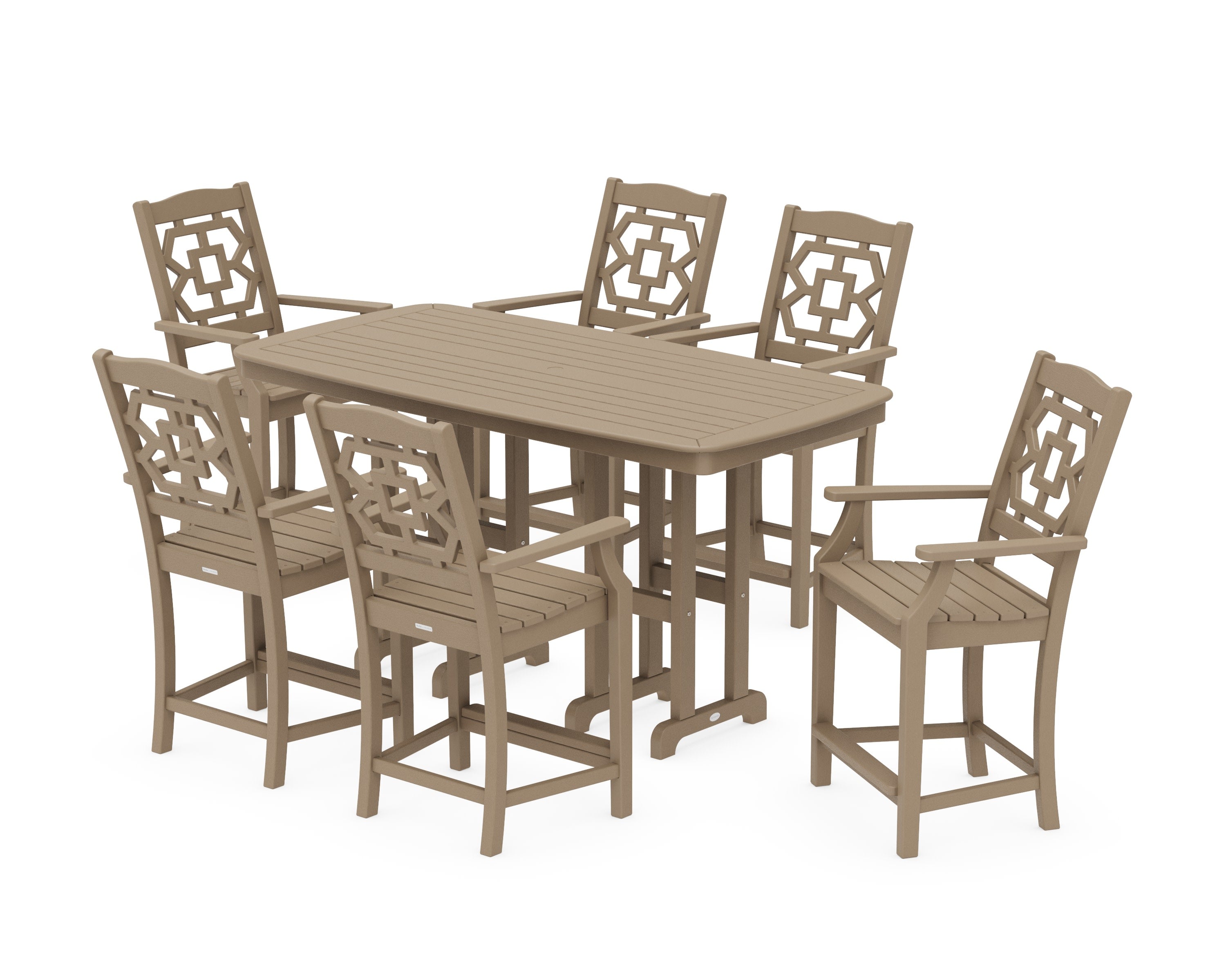 Chinoiserie Arm Chair 7-Piece Counter Set in Vintage Sahara