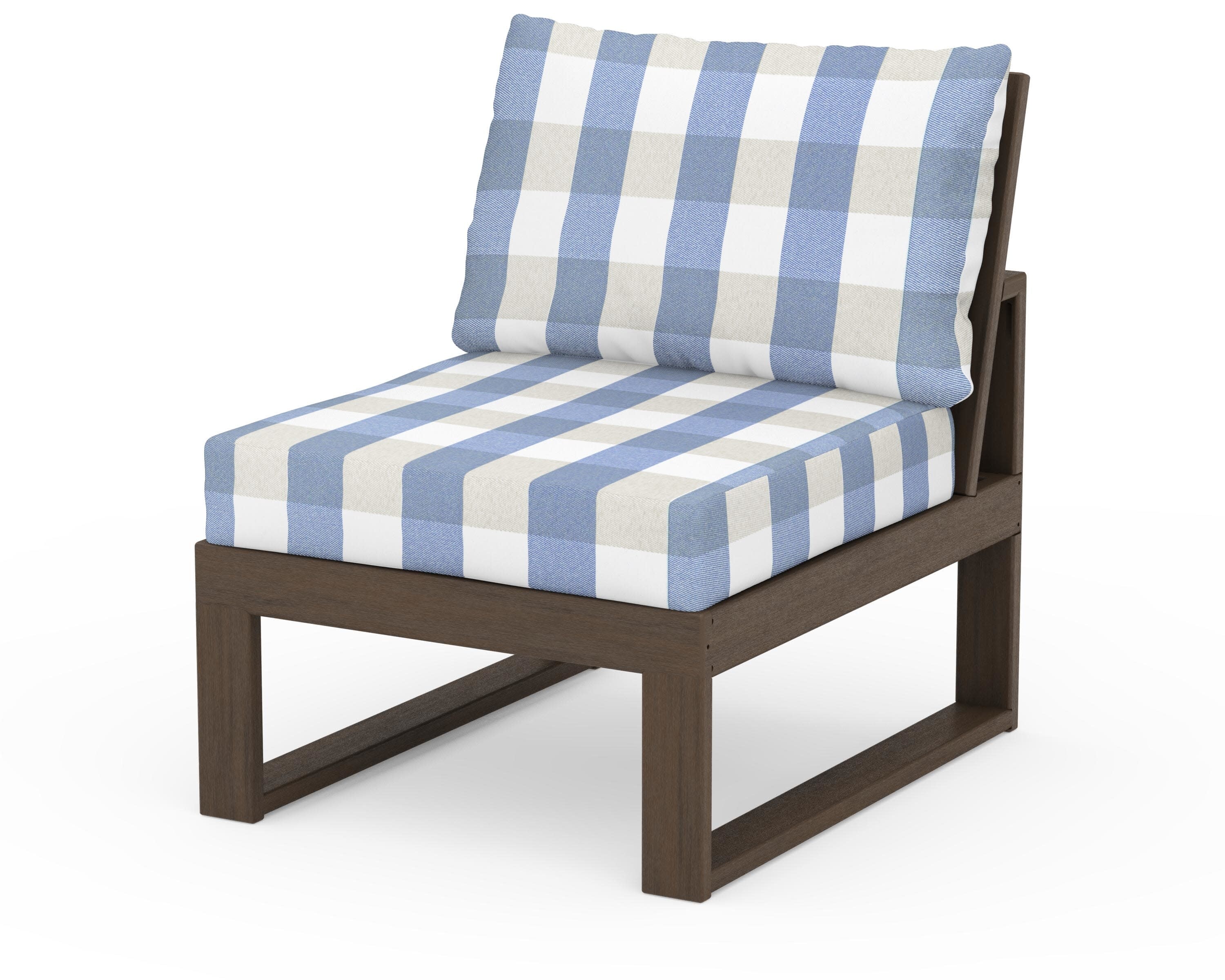 Modular Armless Chair in Kona / Buffalo Plaid Sky Blue