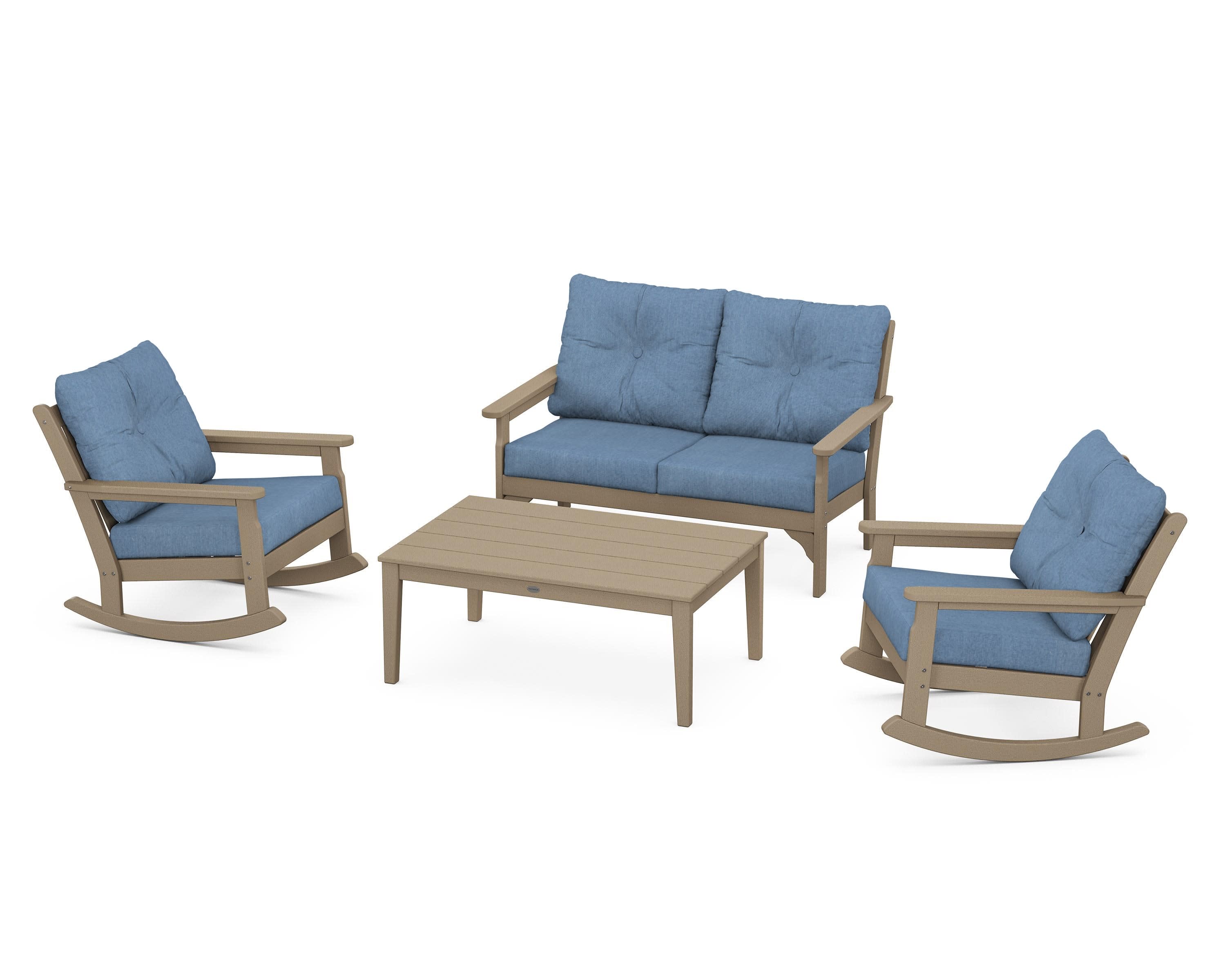 Vineyard 4-Piece Deep Seating Rocking Chair Set in Vintage Sahara / Sky Blue