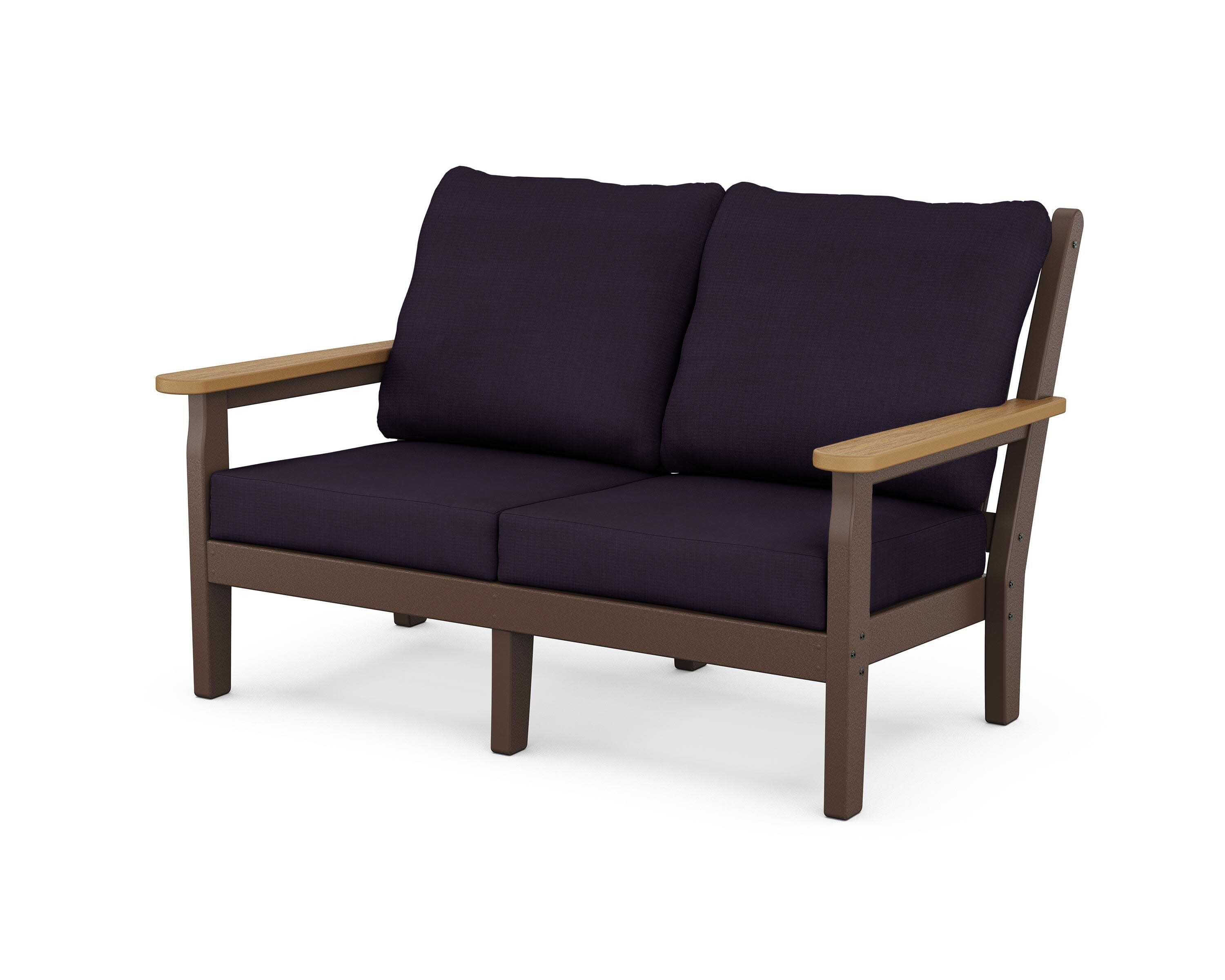 Chippendale Deep Seating Loveseat in Mahogany / Natural / Navy Linen