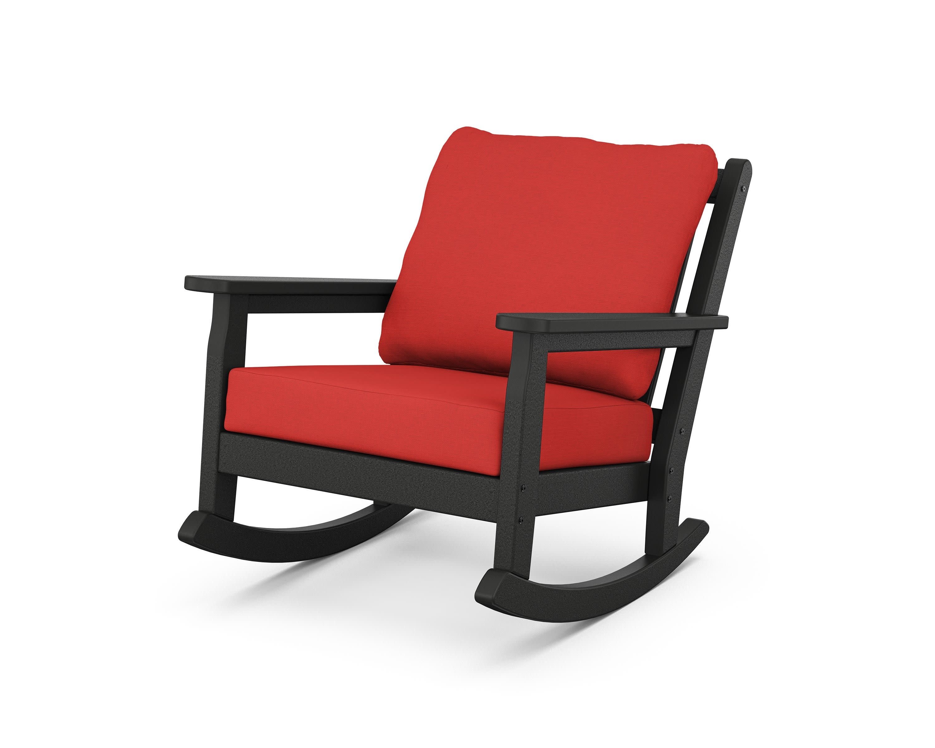 Chippendale Deep Seating Rocking Chair in Black / Crimson Linen