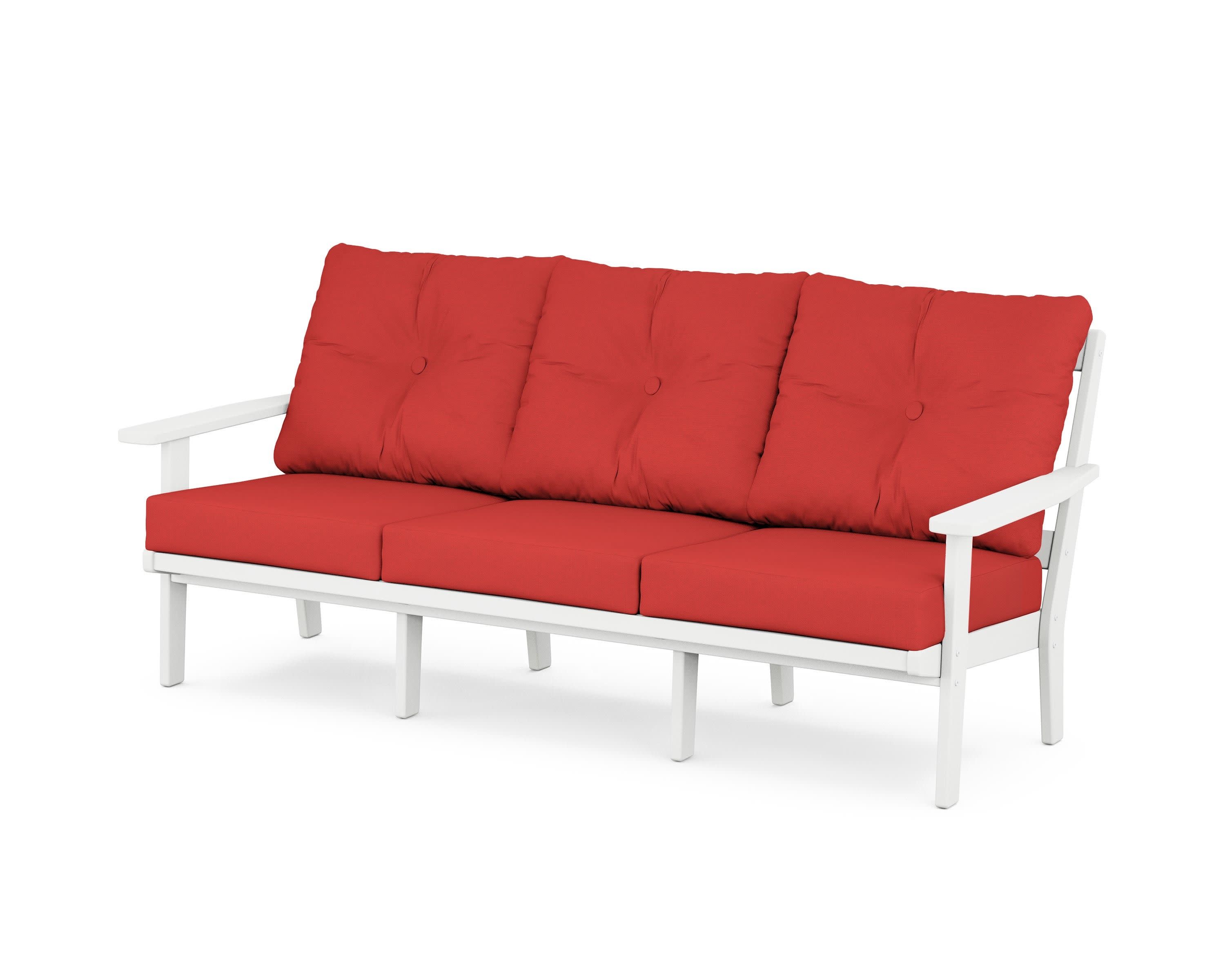 PrairieDeep Seating Sofa in White / Crimson Linen