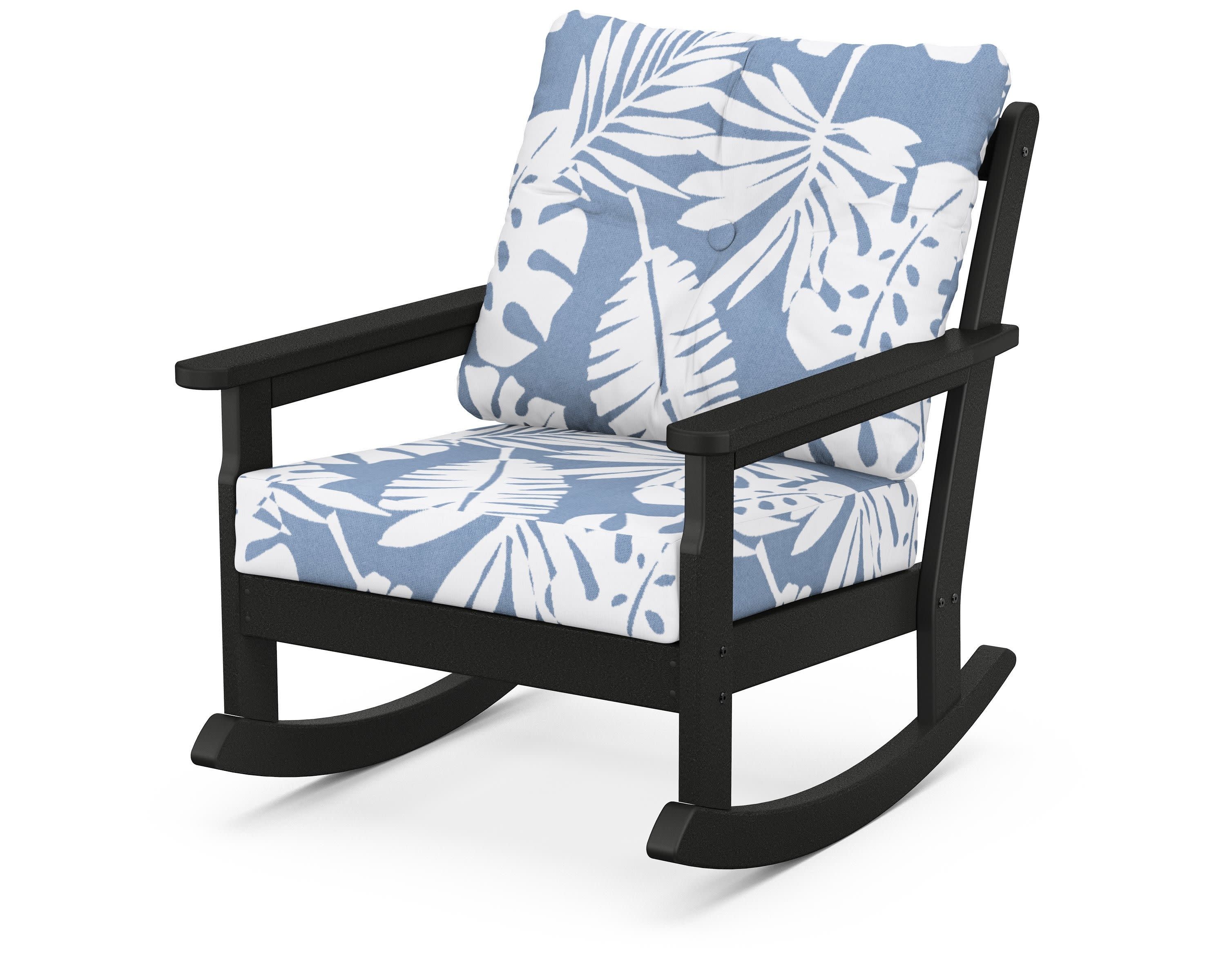 Vineyard Deep Seating Rocking Chair in Black / Leaf Sky Blue