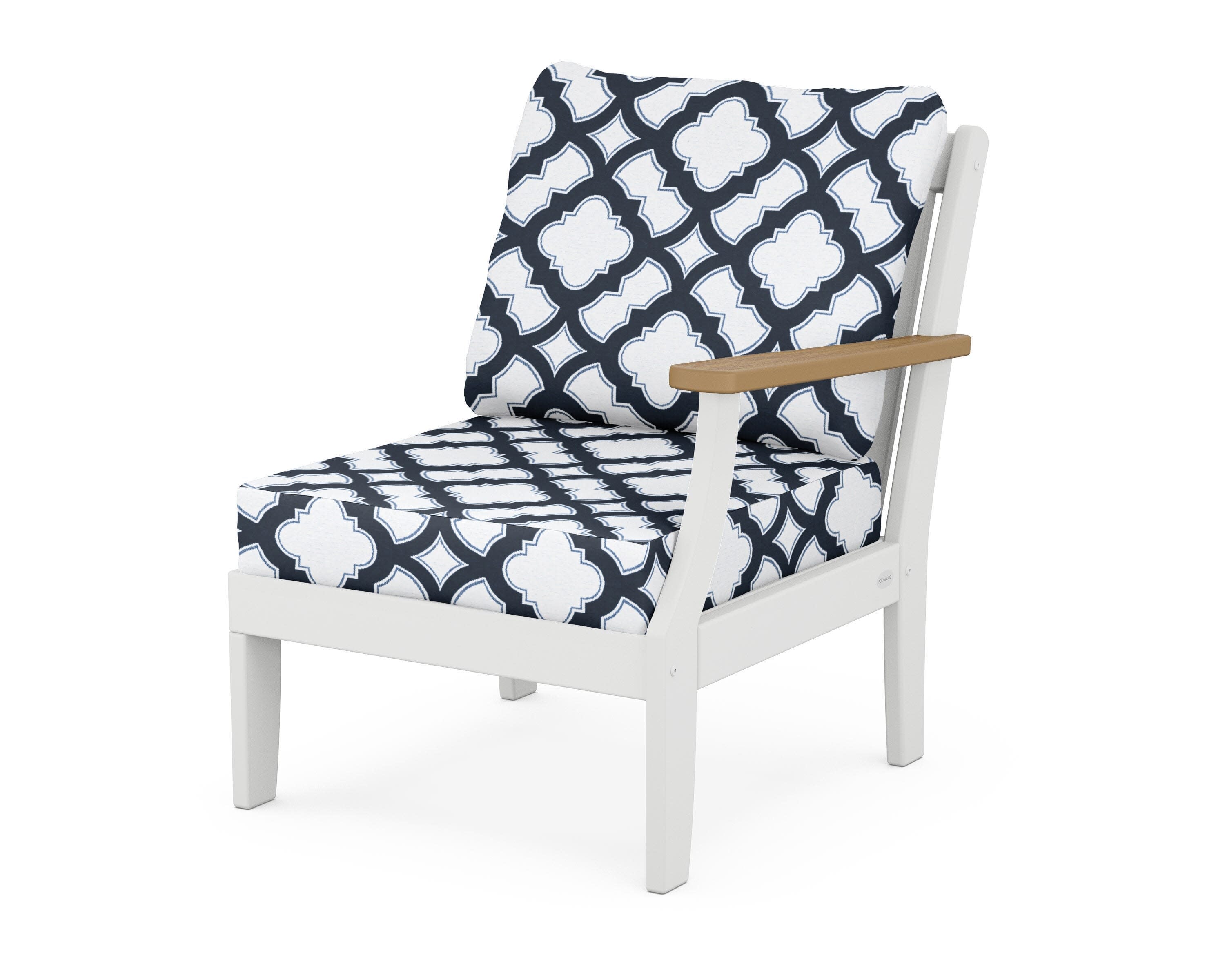 Braxton Modular Right Arm Chair in White / Natural / Trellis Marine Indigo