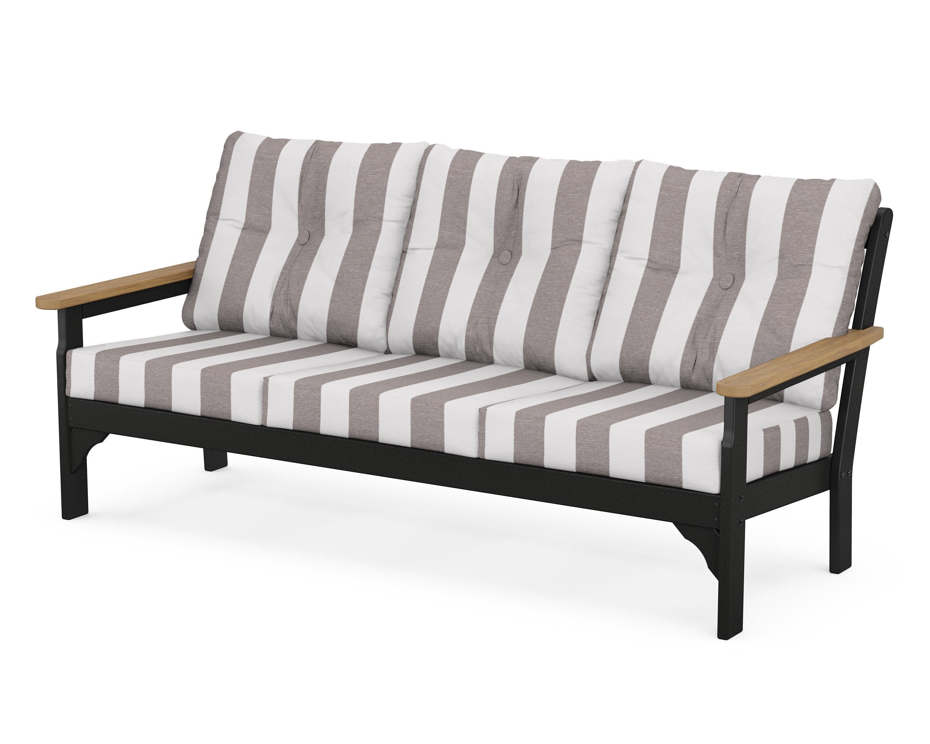 Vineyard Deep Seating Sofa in Black / Natural / Cabana Stripe Grey Mist