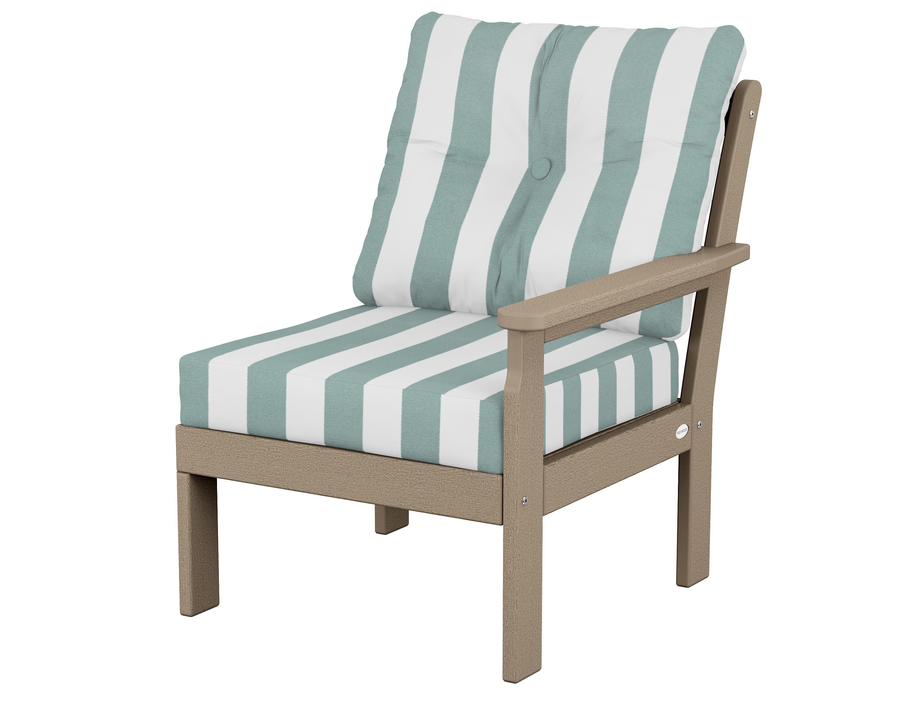 Vineyard Modular Right Arm Chair in Vintage Sahara / Cabana Stripe Glacier Spa