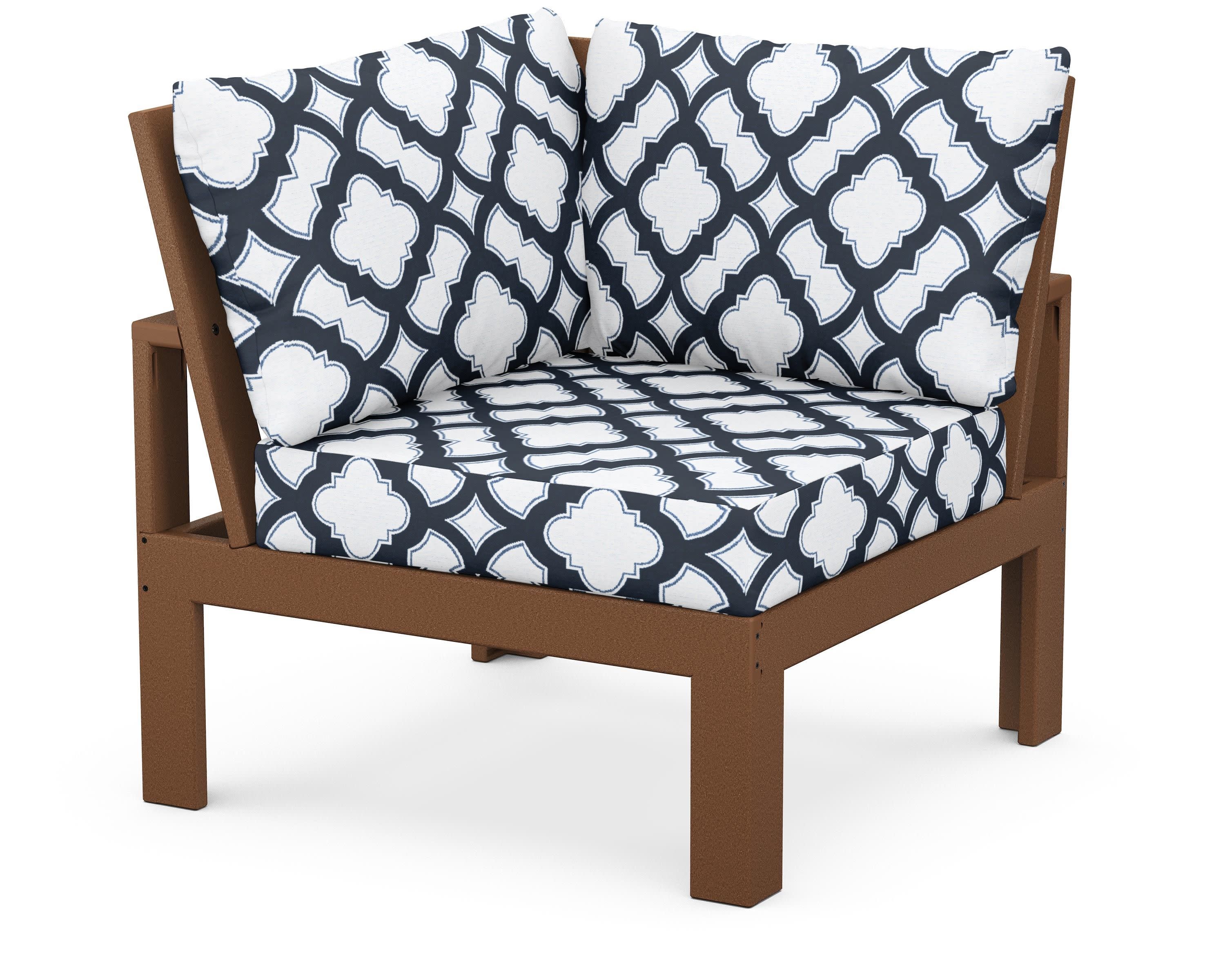 Modular Corner Chair in Teak / Trellis Marine Indigo