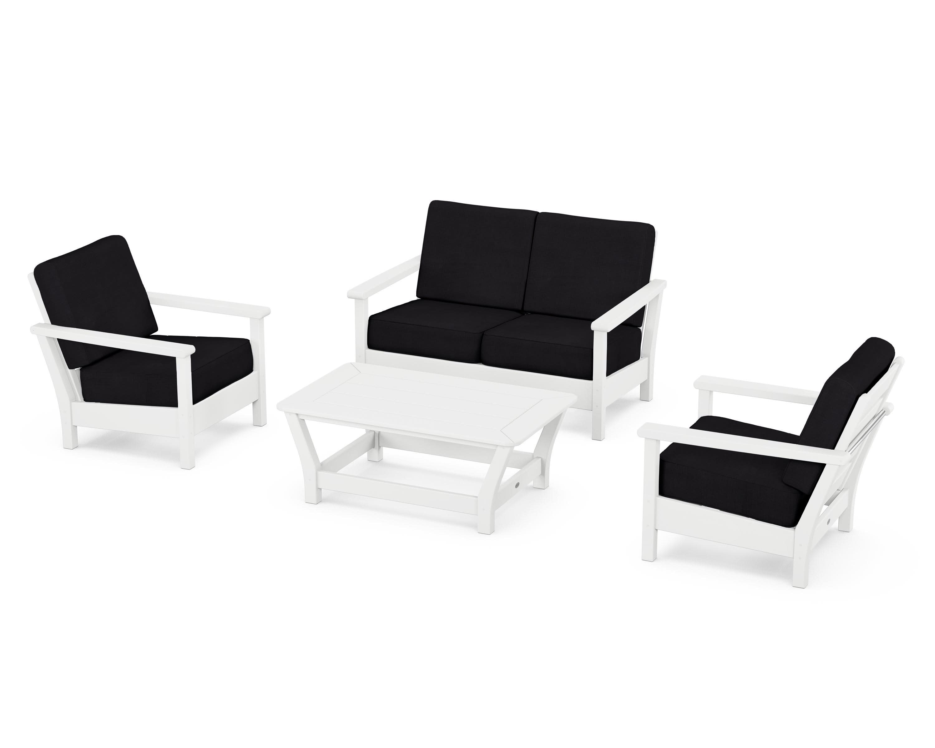 Harbour 4-Piece Deep Seating Set in White / Midnight Linen