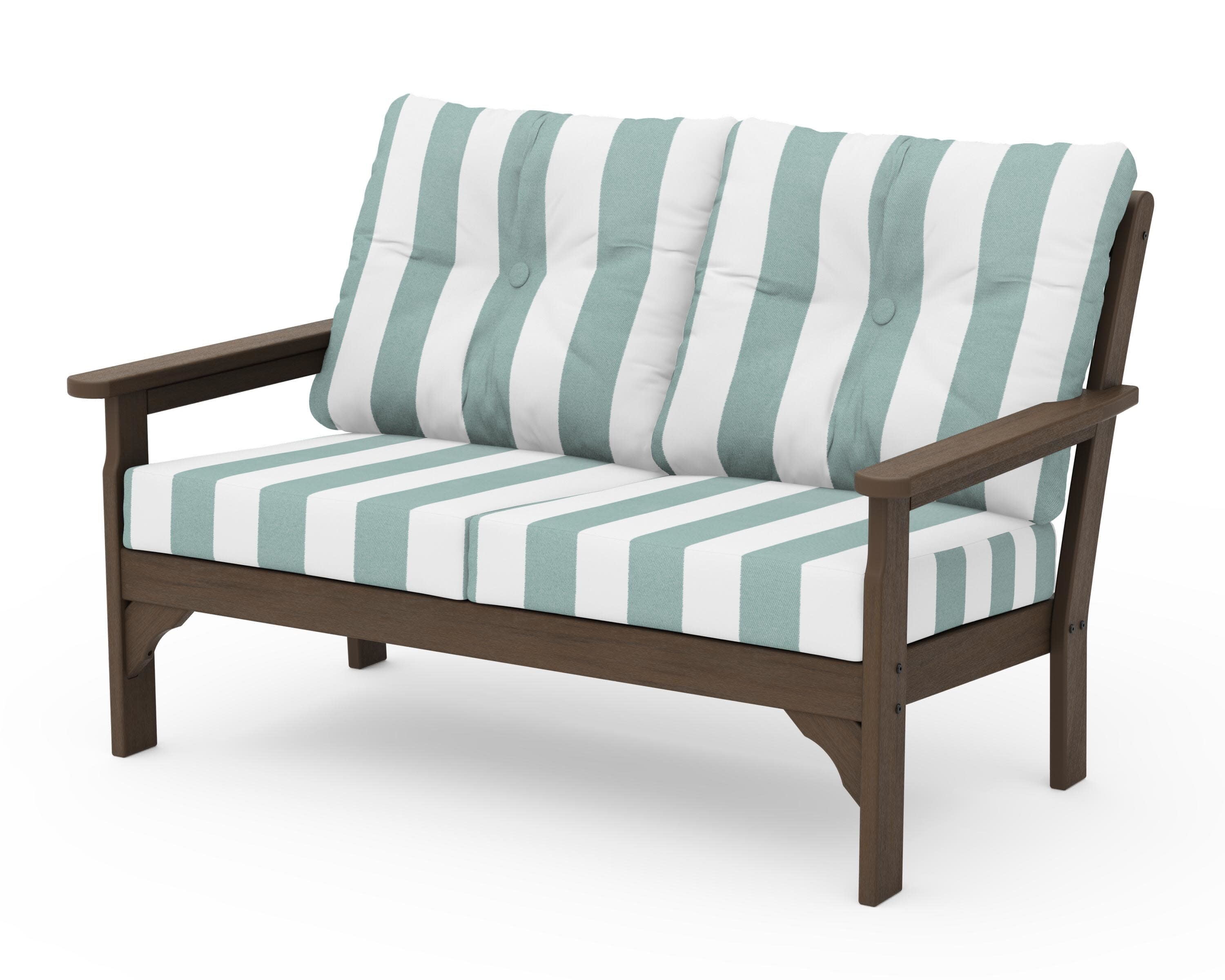 Vineyard Deep Seating Loveseat in Kona / Cabana Stripe Glacier Spa