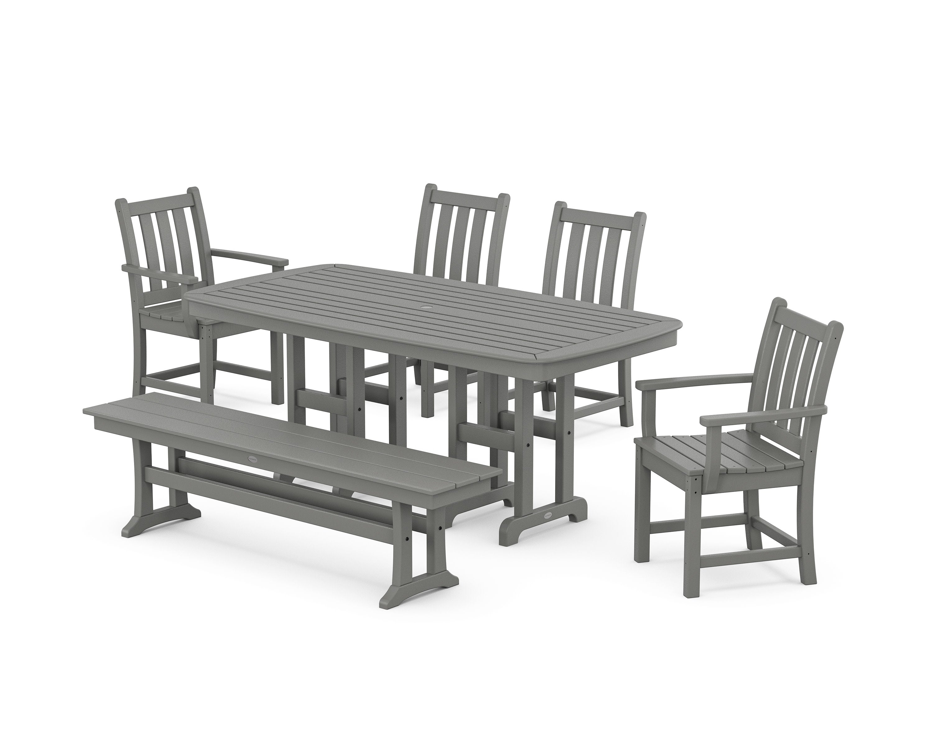 Traditional Garden 6-Piece Dining Set with Bench in Slate Grey