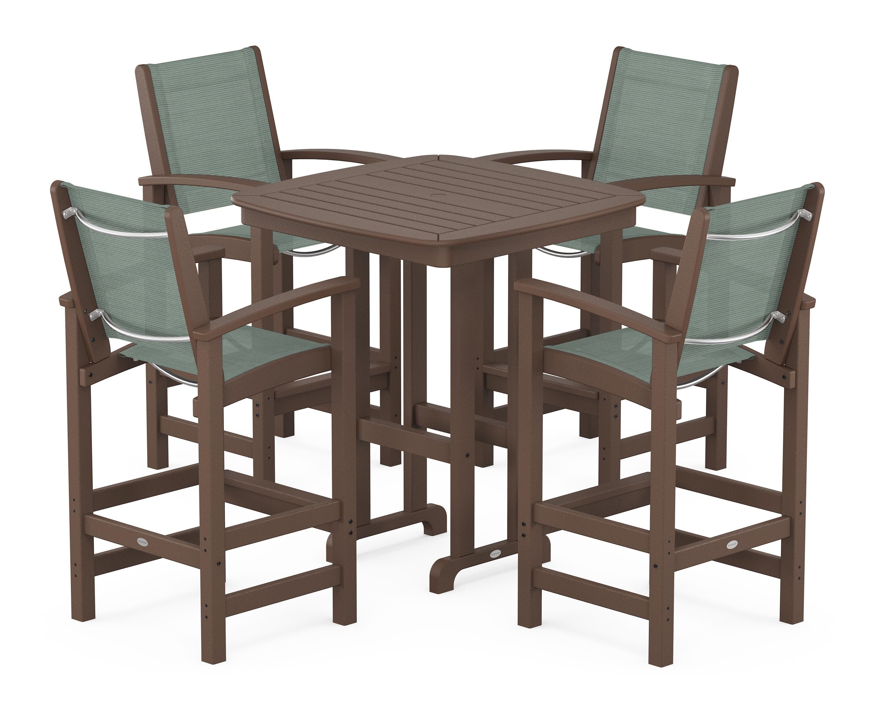 Coastal 5-Piece Bar Set in Mahogany / Dupioni Sea Mist Sling