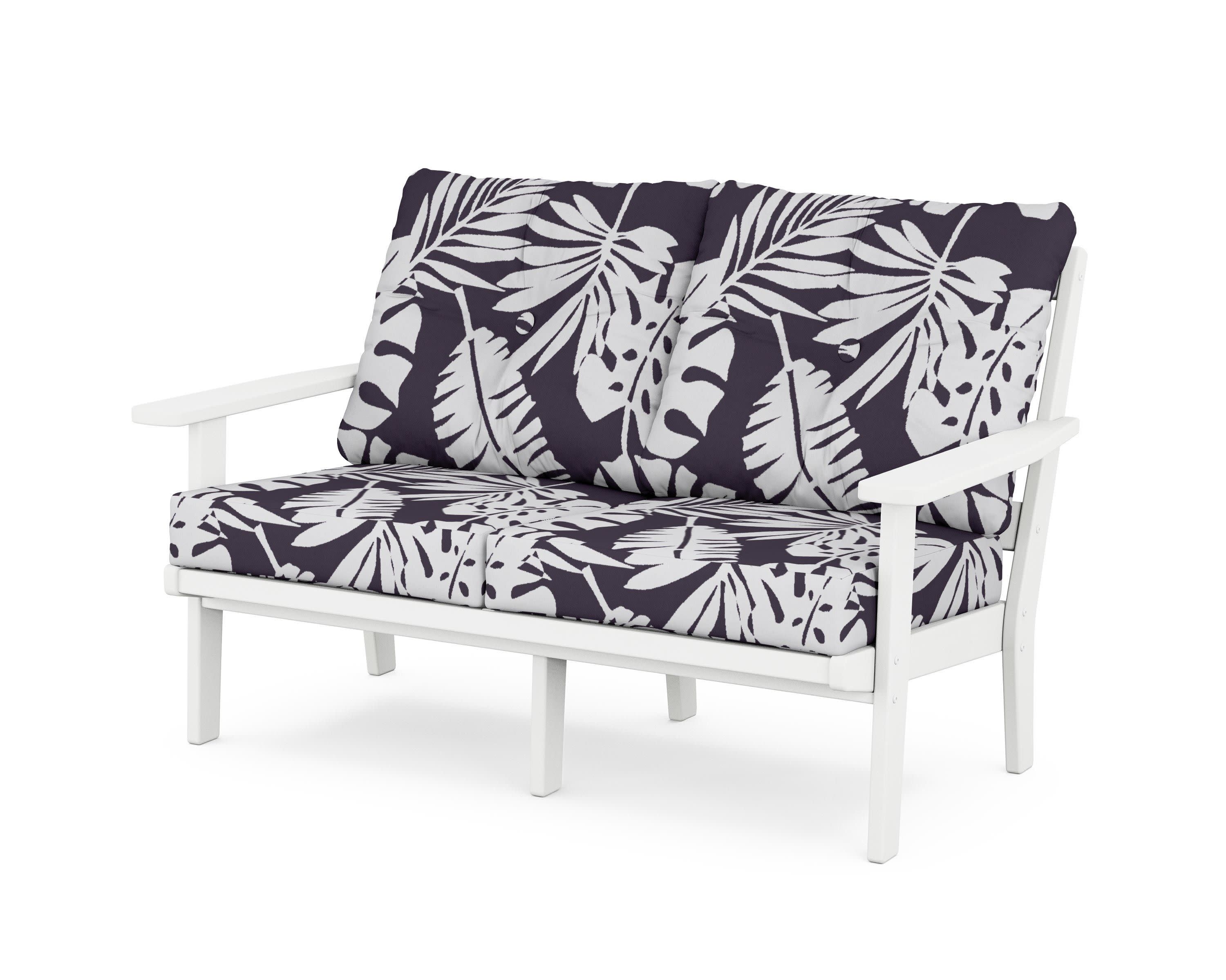Oxford Deep SeatingLoveseat in White / Leaf Navy
