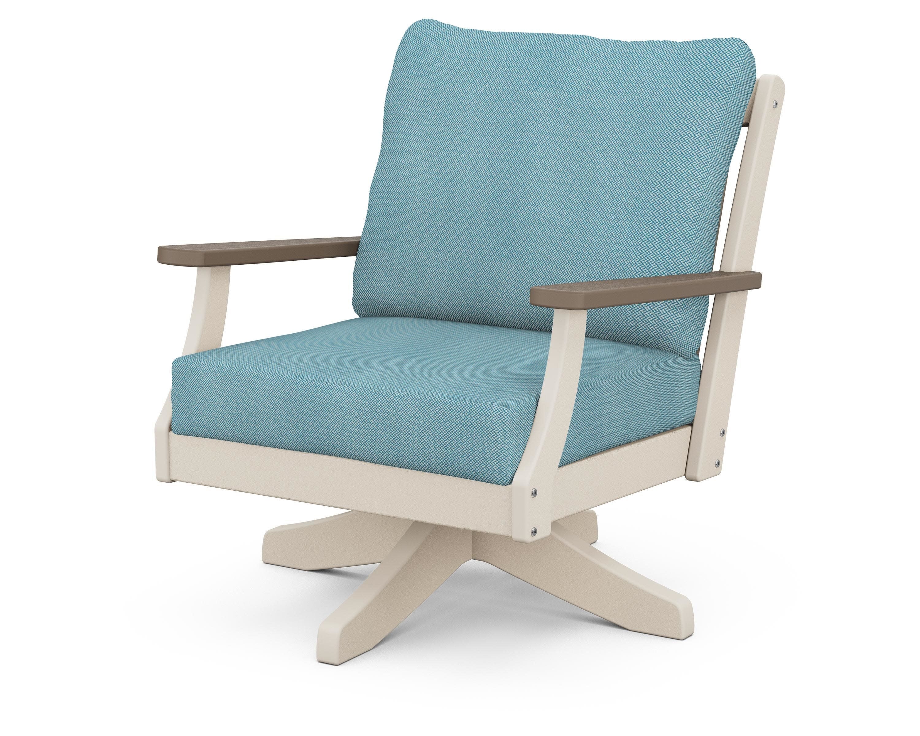 Braxton Deep Seating Swivel Chair in Sand / Kona / Lattice Sky Blue