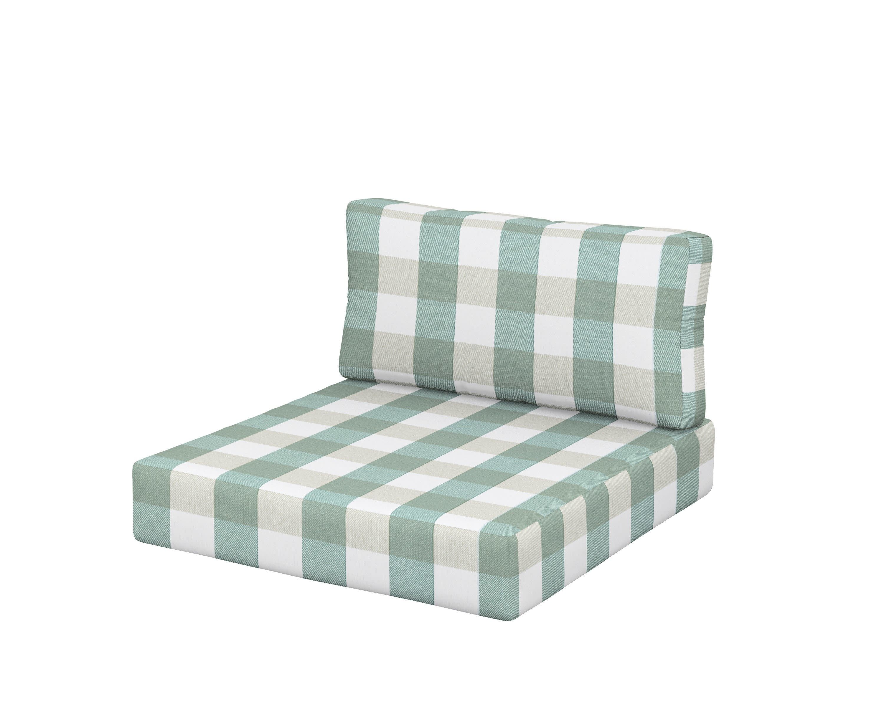 Acadia Back/Seat Cushion Set in Buffalo Plaid Glacier Spa