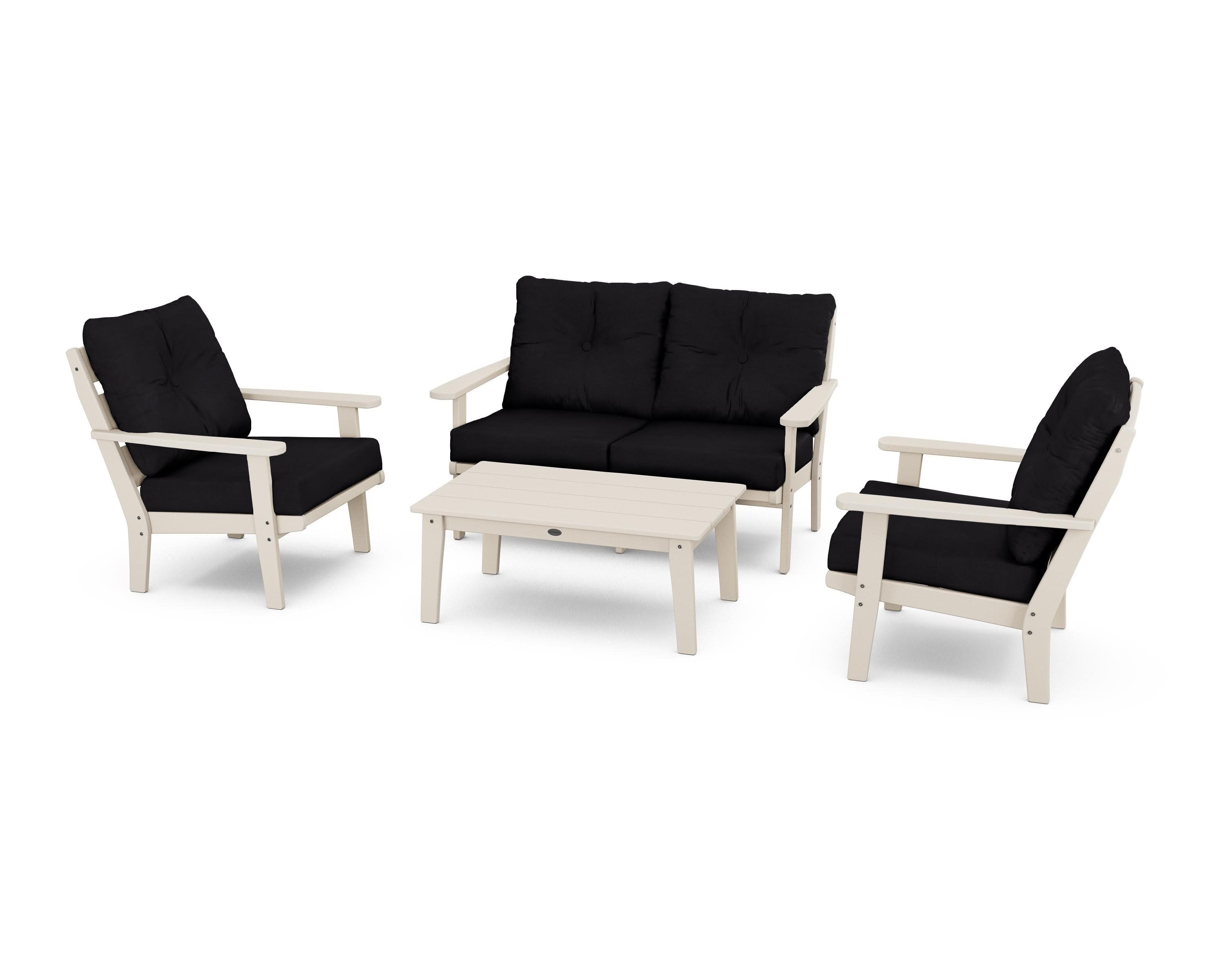 Lakeside 4-Piece Deep Seating Set in Sand / Midnight Linen