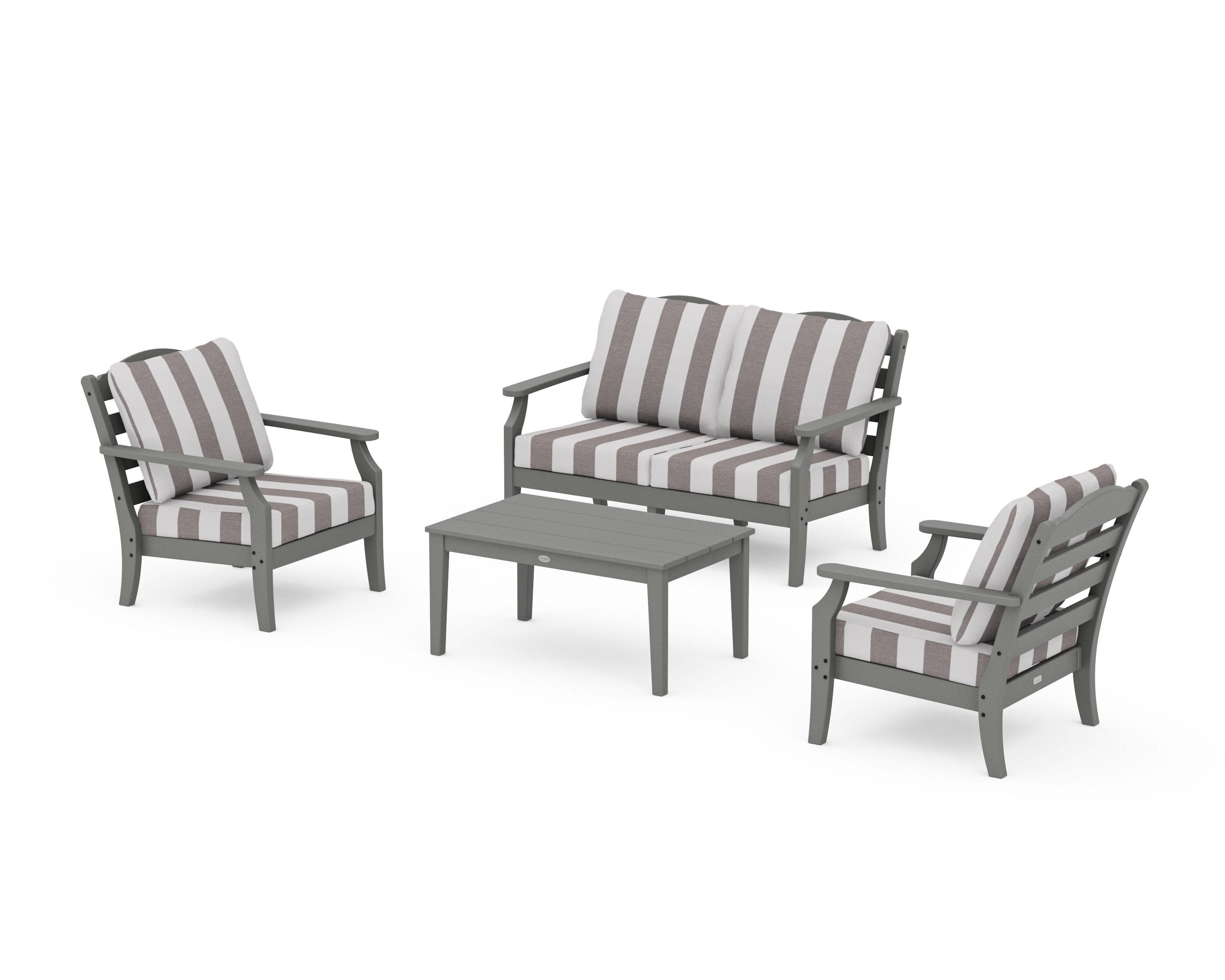 Savannah 4-Piece Deep Seating Set with Loveseat in Slate Grey / Cabana Stripe Grey Mist