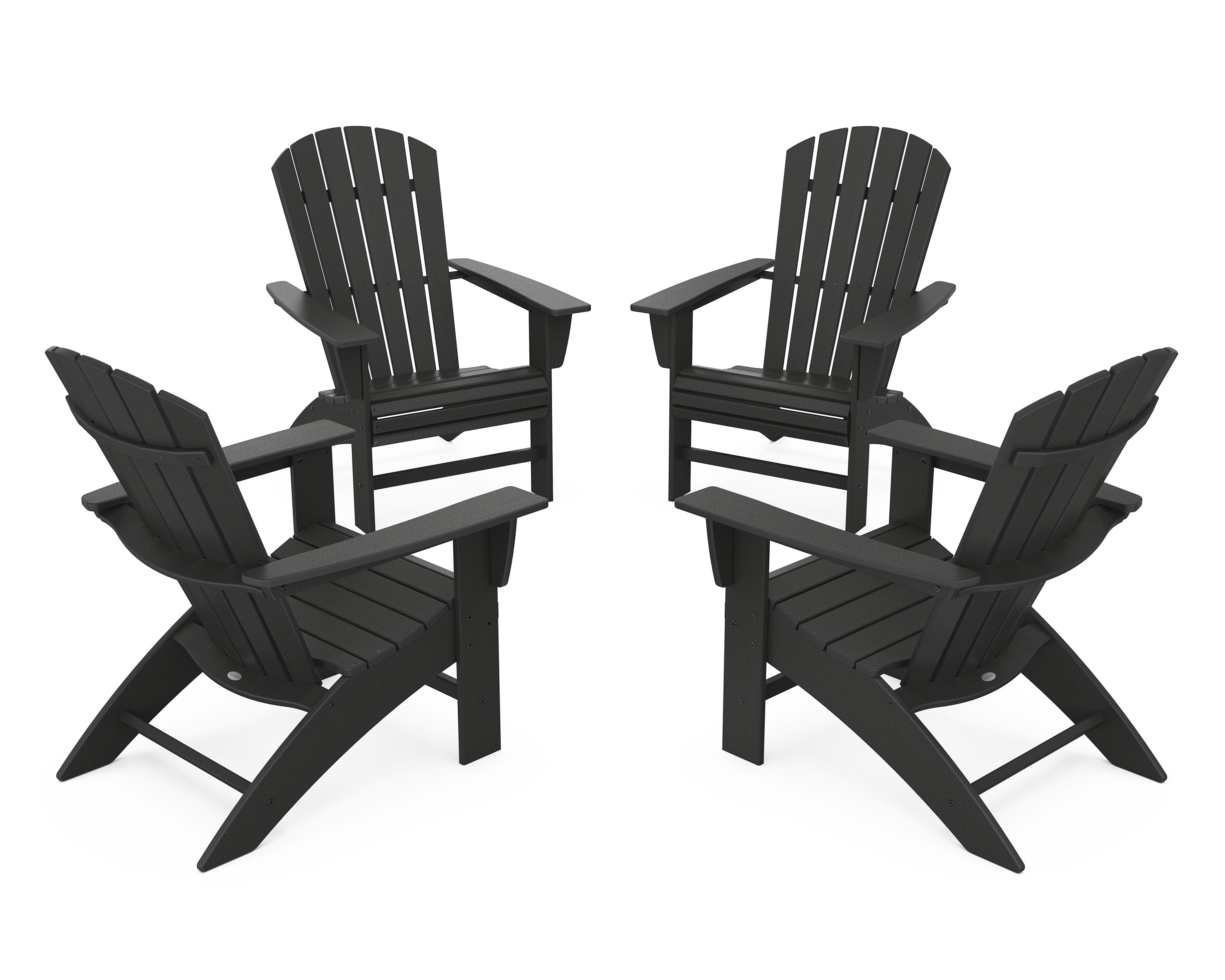 4-Piece Nautical Curveback Adirondack Chair Conversation Set in Black