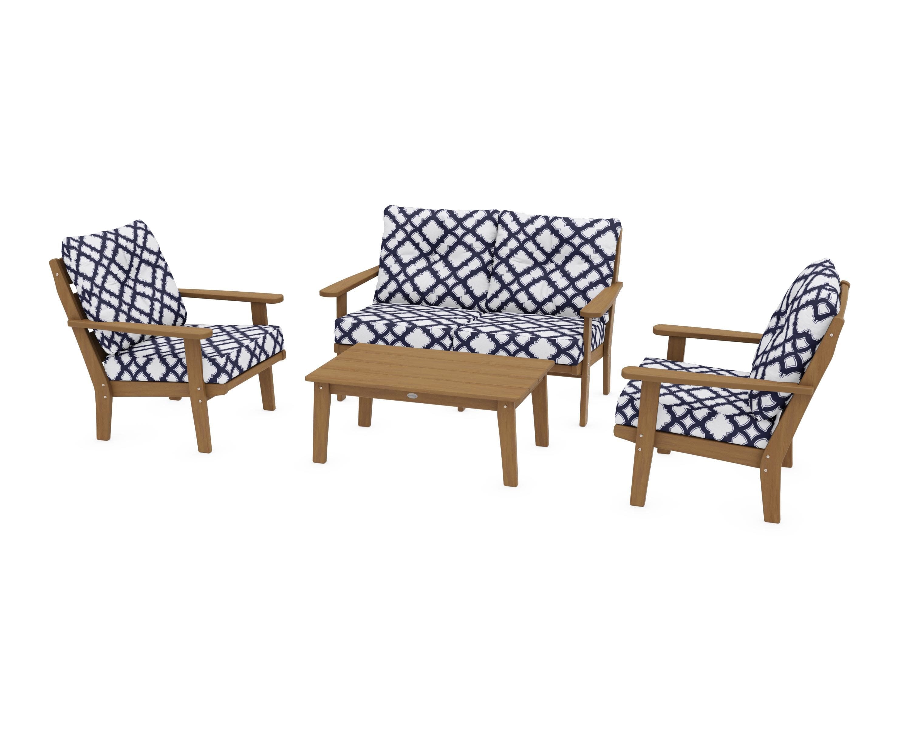 Lakeside 4-Piece Deep Seating Set in Natural / Trellis Navy