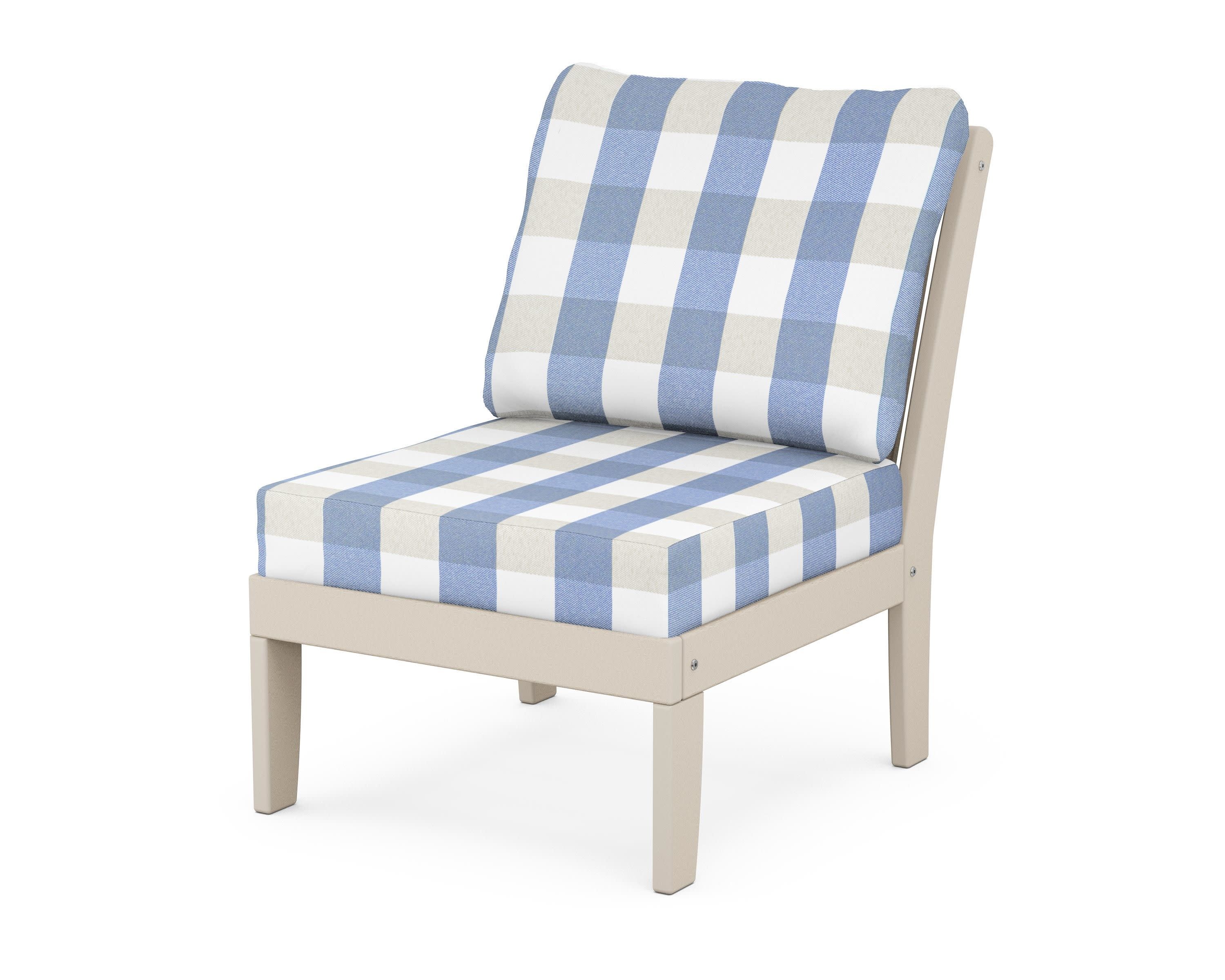 Braxton Modular Armless Chair in Sand / Buffalo Plaid Sky Blue
