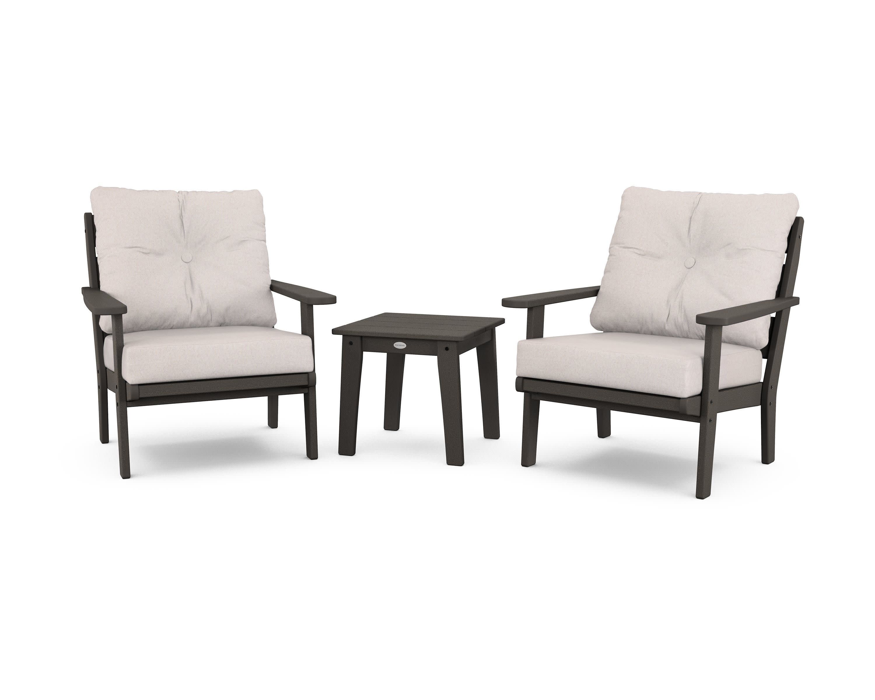 Lakeside 3-Piece Deep Seating Chair Set in Vintage Coffee / Dune Burlap