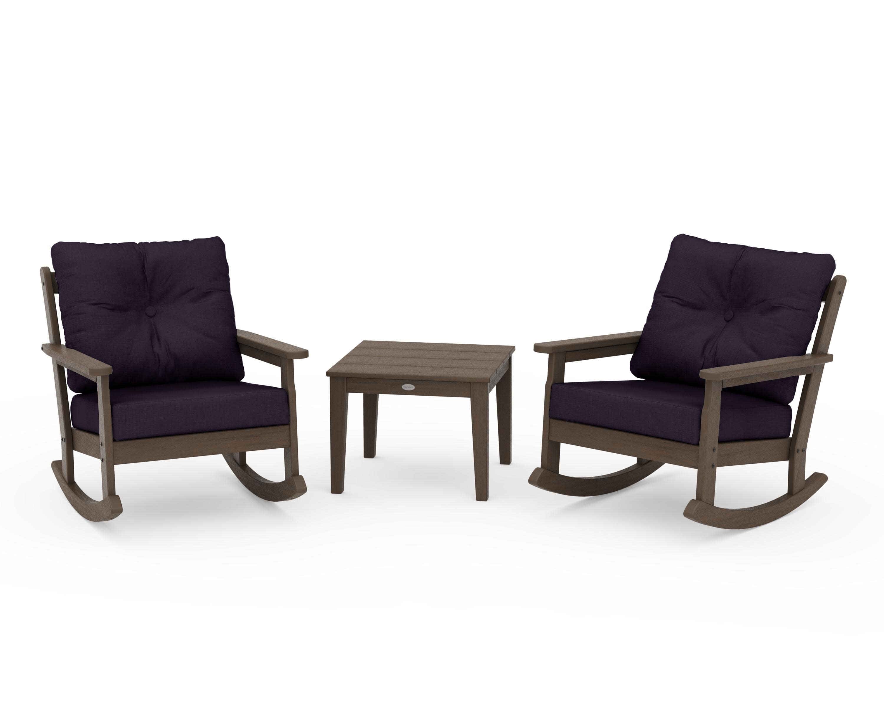 Vineyard 3-Piece Deep Seating Rocker Set in Kona / Navy Linen