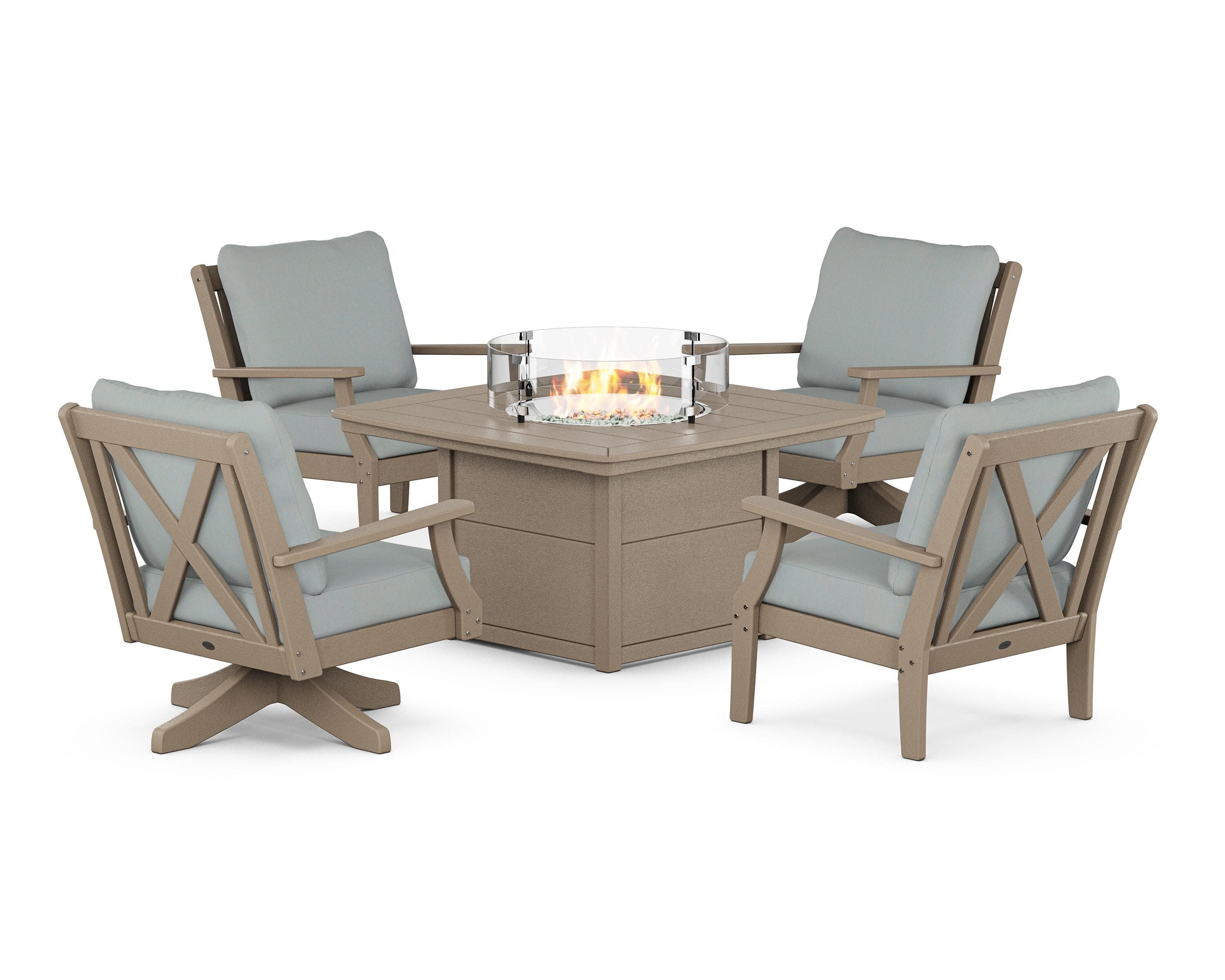 Braxton 5-Piece Deep Seating Set with Fire Table in Vintage Sahara / Spa
