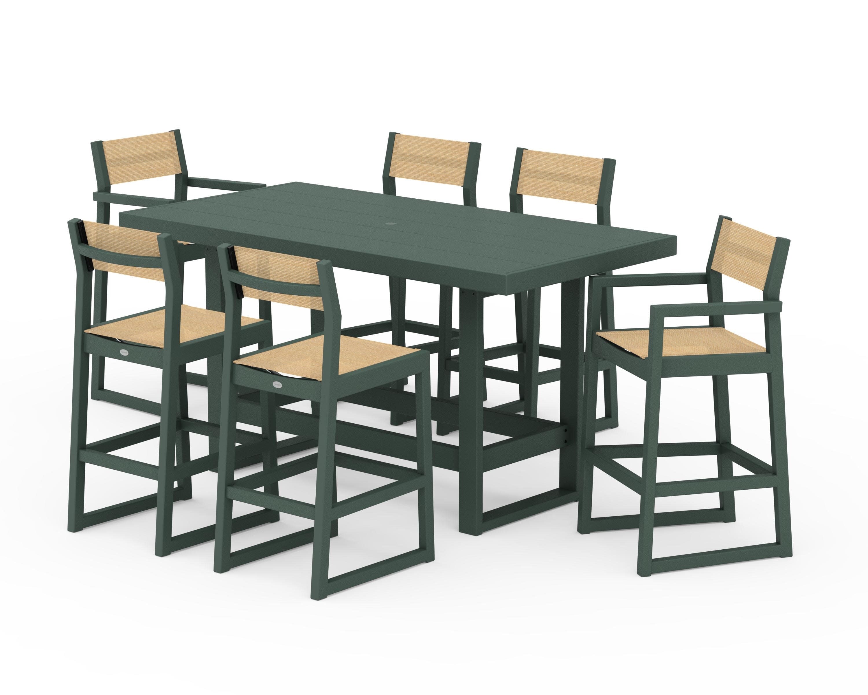 EDGE Sling 7-Piece Bar Table Set in Green / Dupioni Apricot Sling