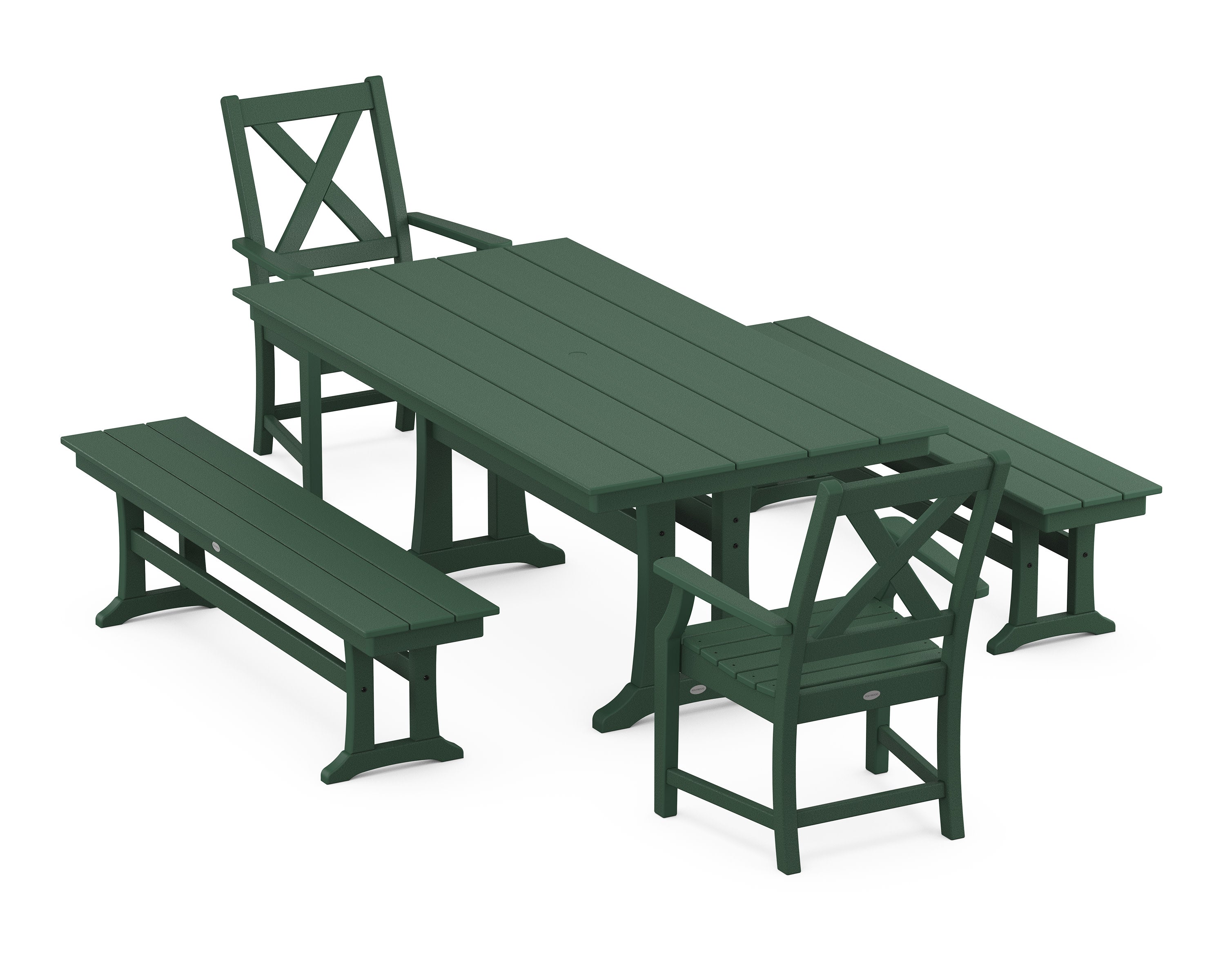 Braxton 5-Piece Farmhouse Dining Set With Trestle Legs in Green